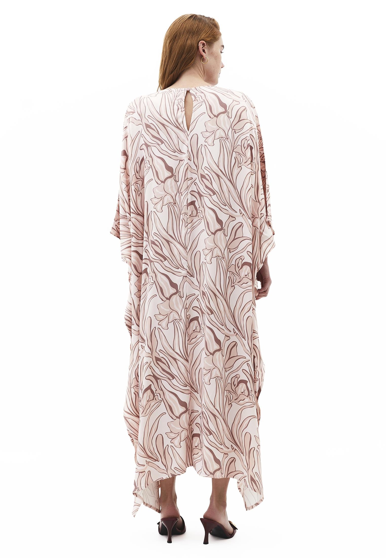 Boat Neck Long Sleeve Long Dress - FLOWER COMB