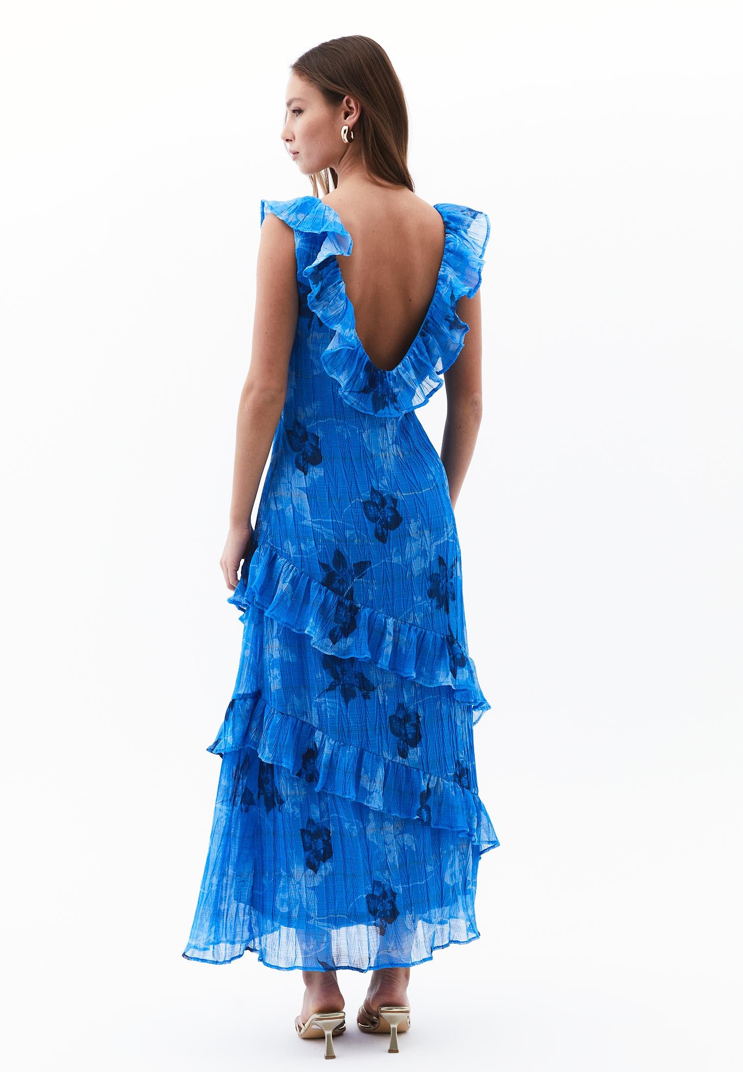 Maxi V Neck Printed Dress - FLOWER COMB