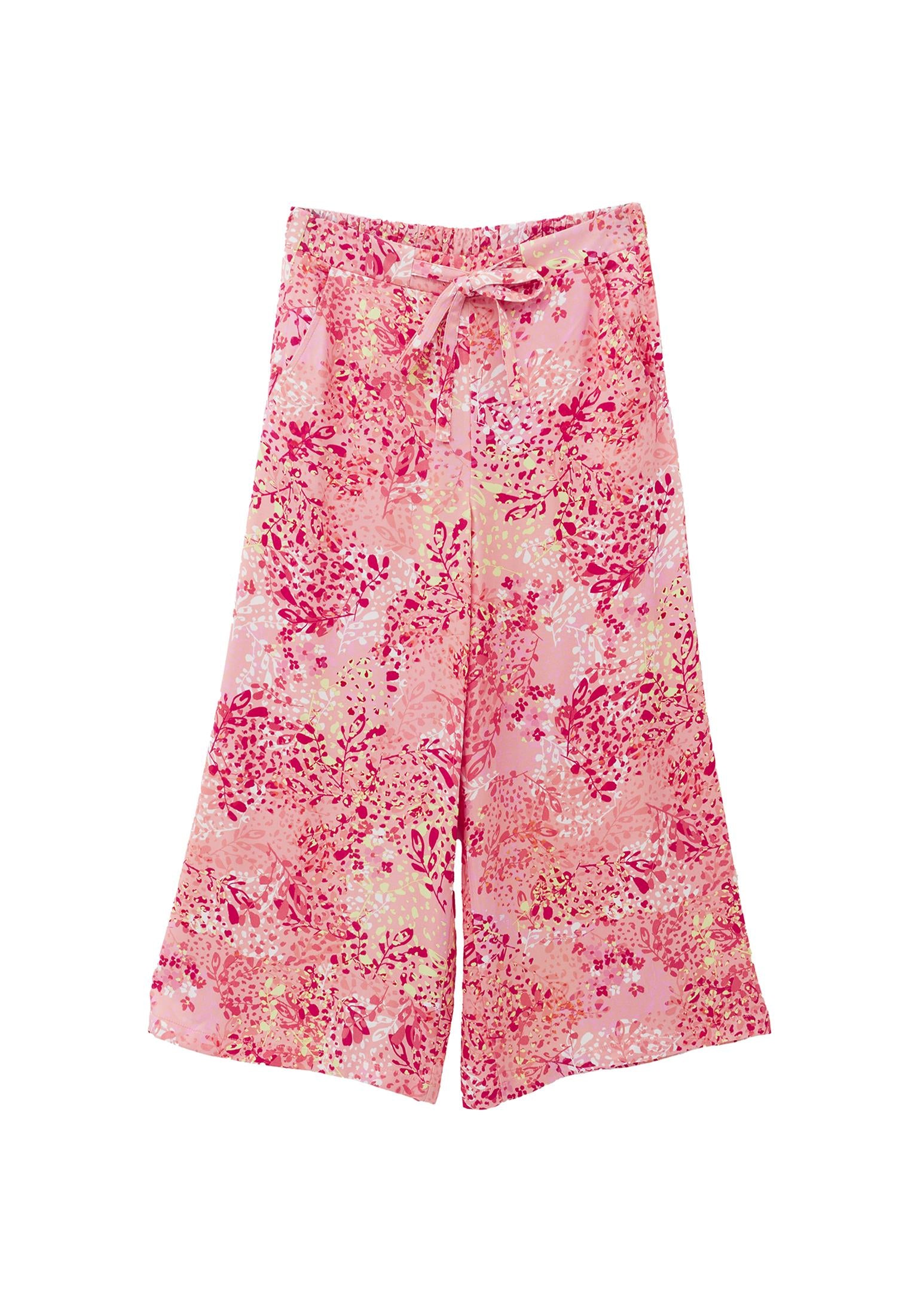 Wide Leg Printed High Waist Pants - FLOWER COMB