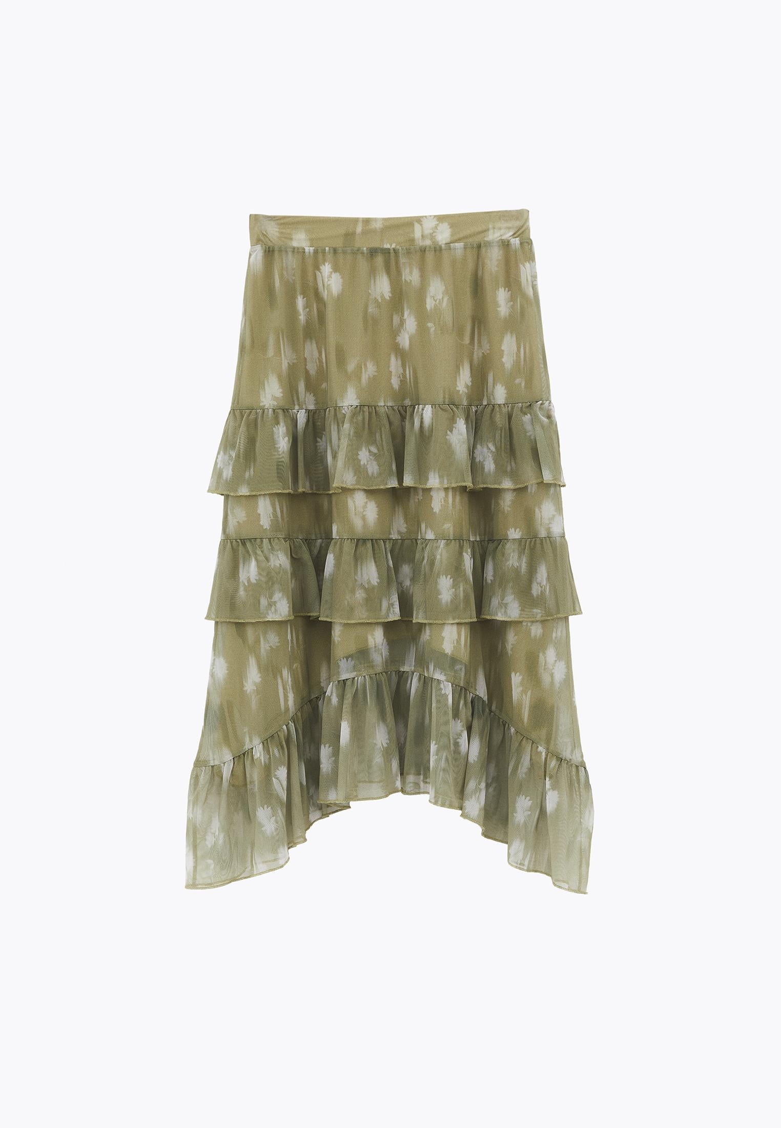 Long High Waist Printed Ruffled Skirt - FLOWER COMB