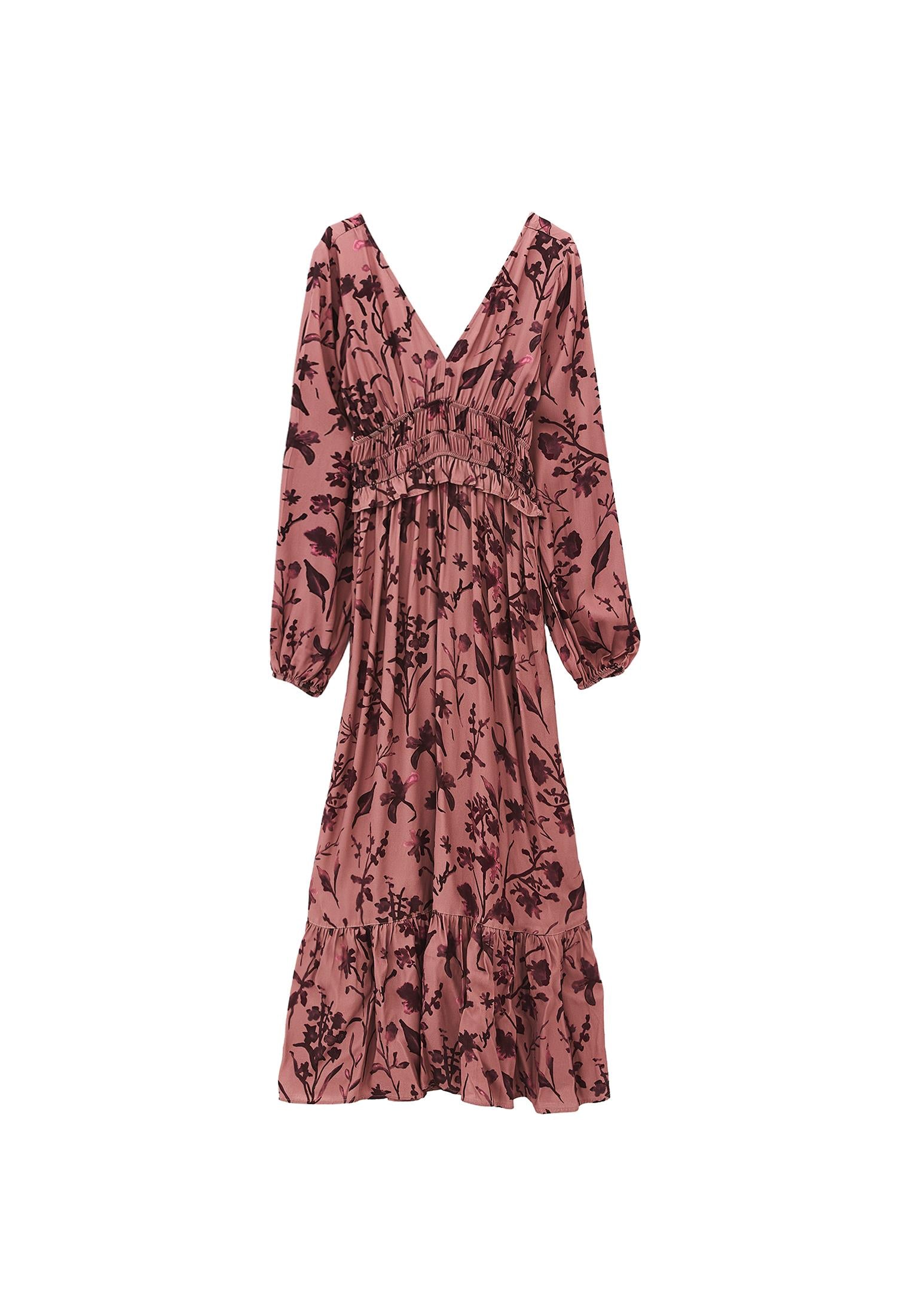 Ruffled Long Sleeve Dress - FLOWER COMB