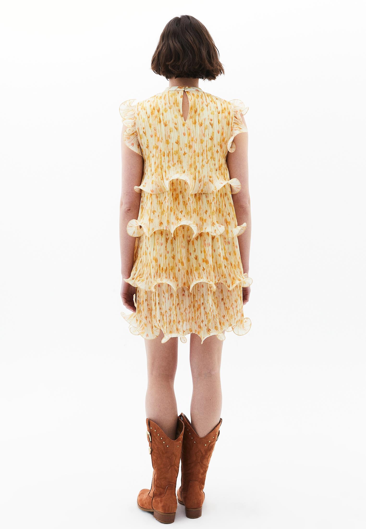 Pleated Sleeveless Dress - FLOWER COMB