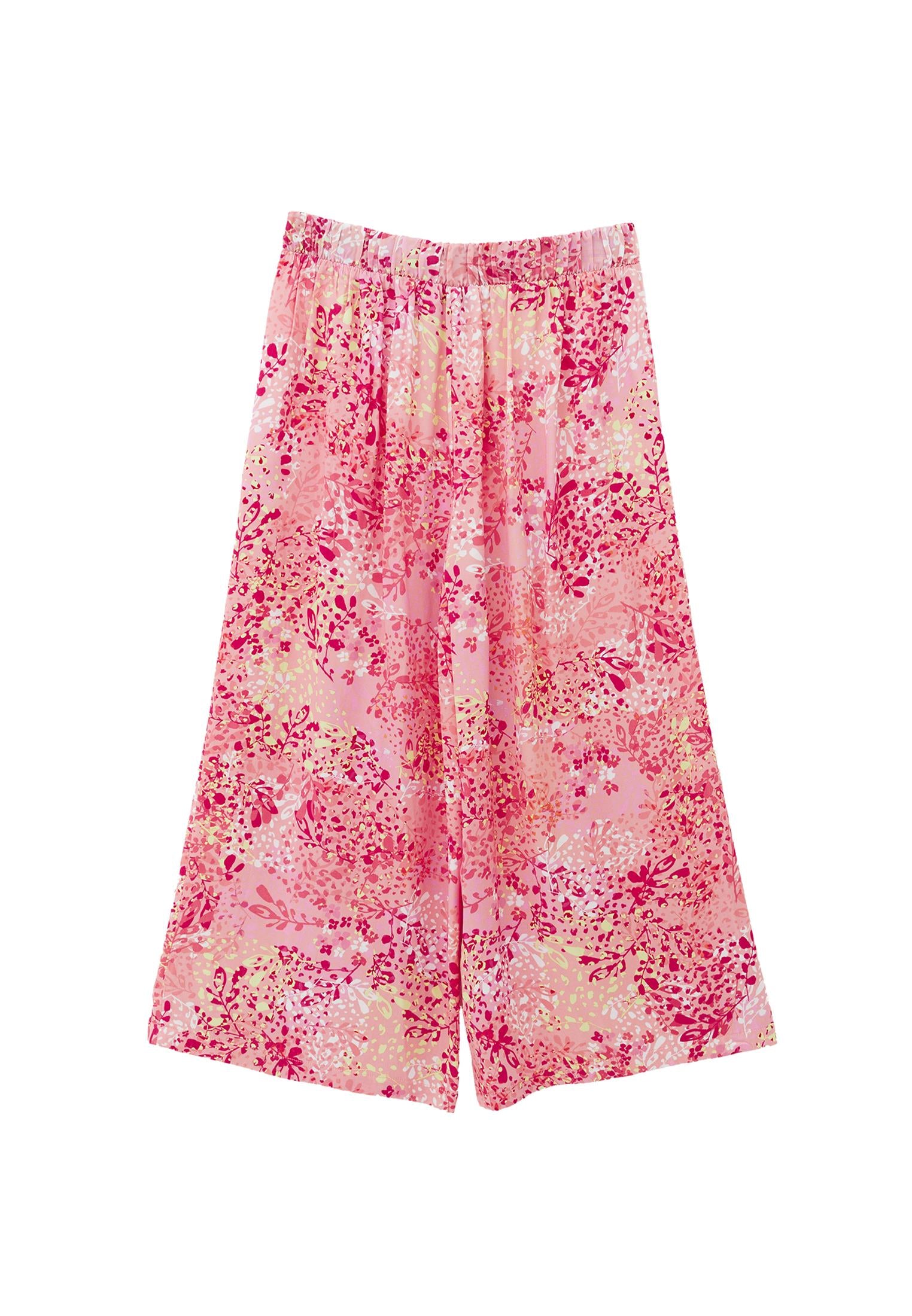 Wide Leg Printed High Waist Pants - FLOWER COMB