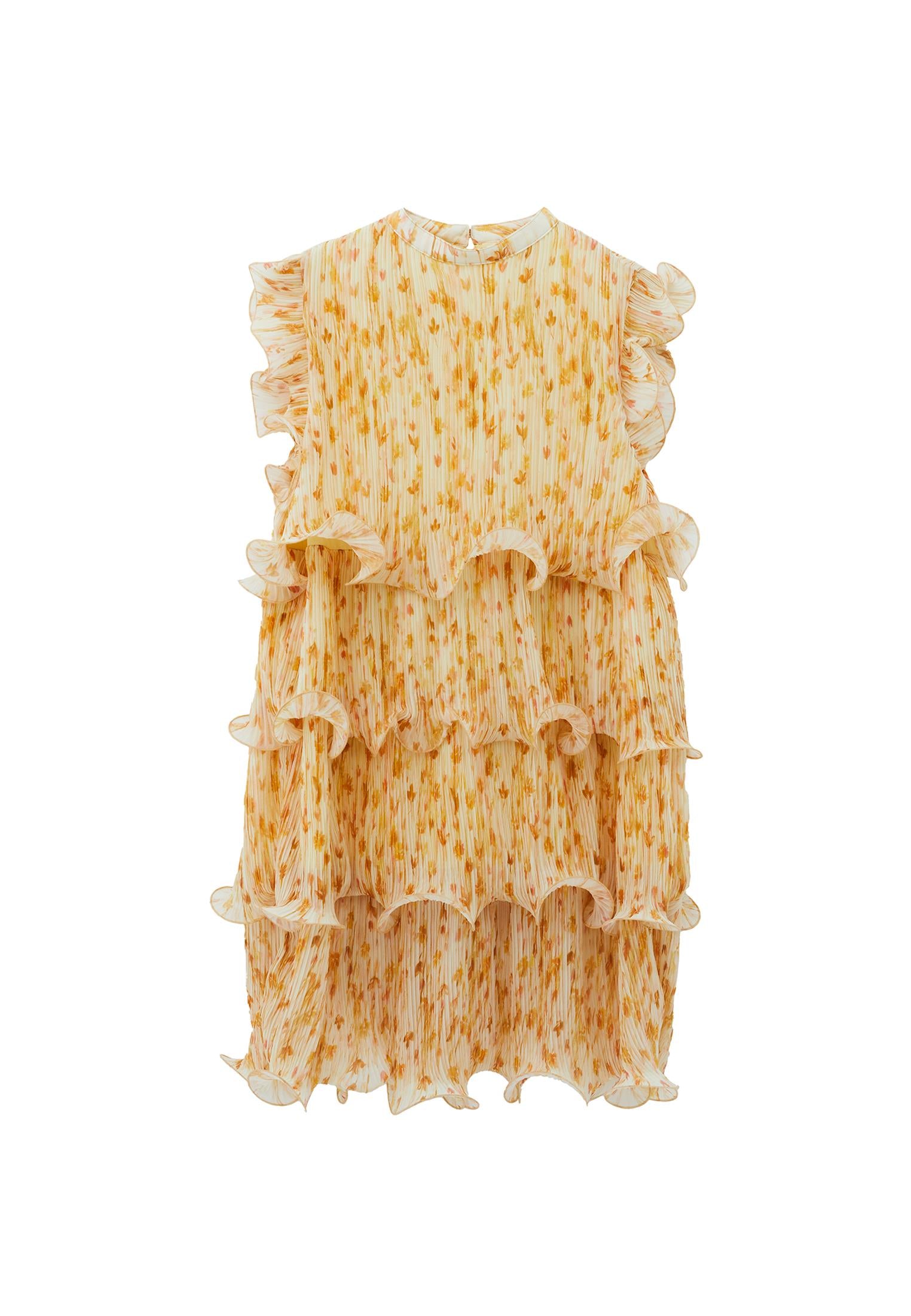 Pleated Sleeveless Dress - FLOWER COMB