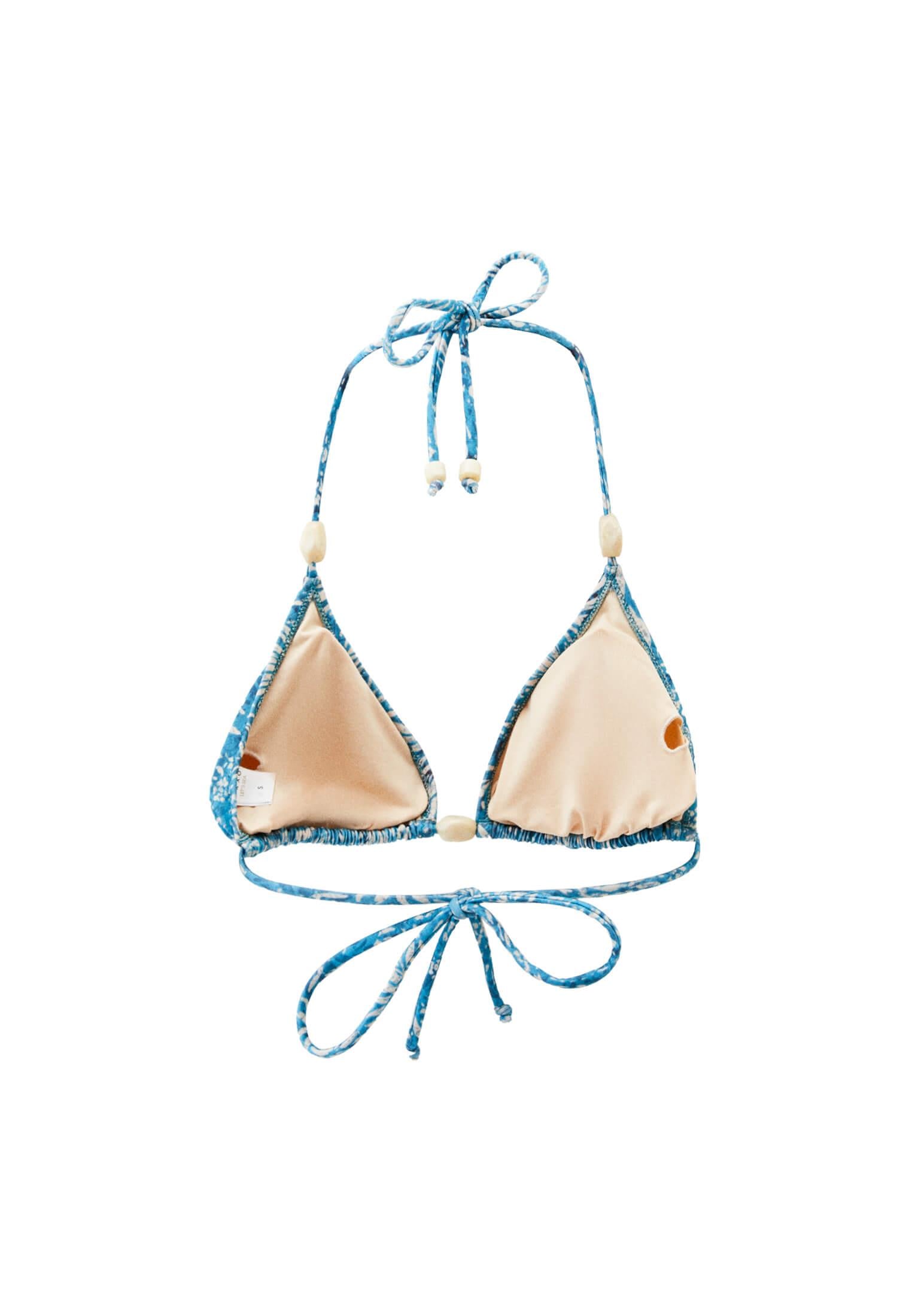 V Neck Beaded Bikini Top - FLOWER COMB