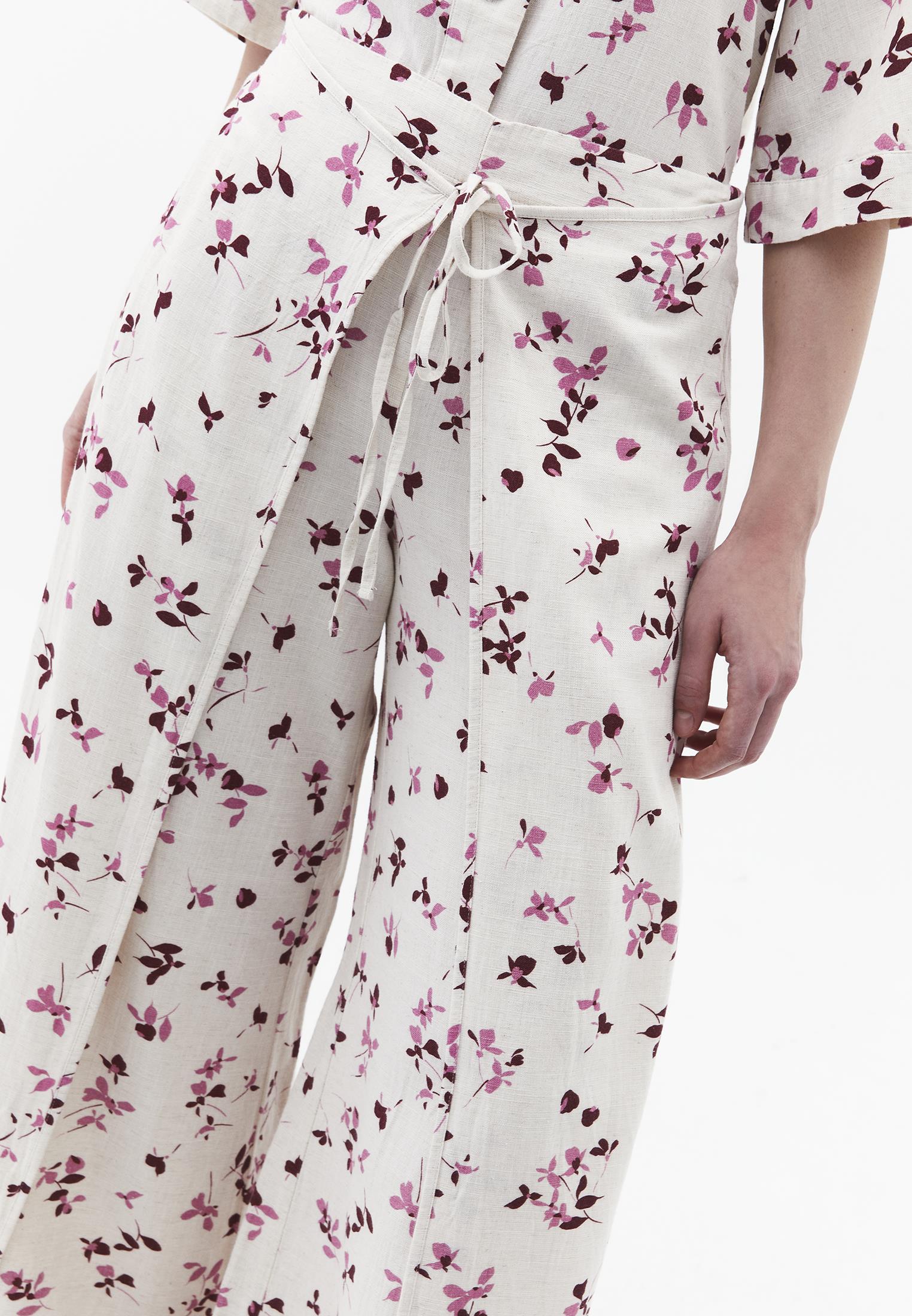 High Waist Tie-Waist Wide Leg Pants - FLOWER PRINT