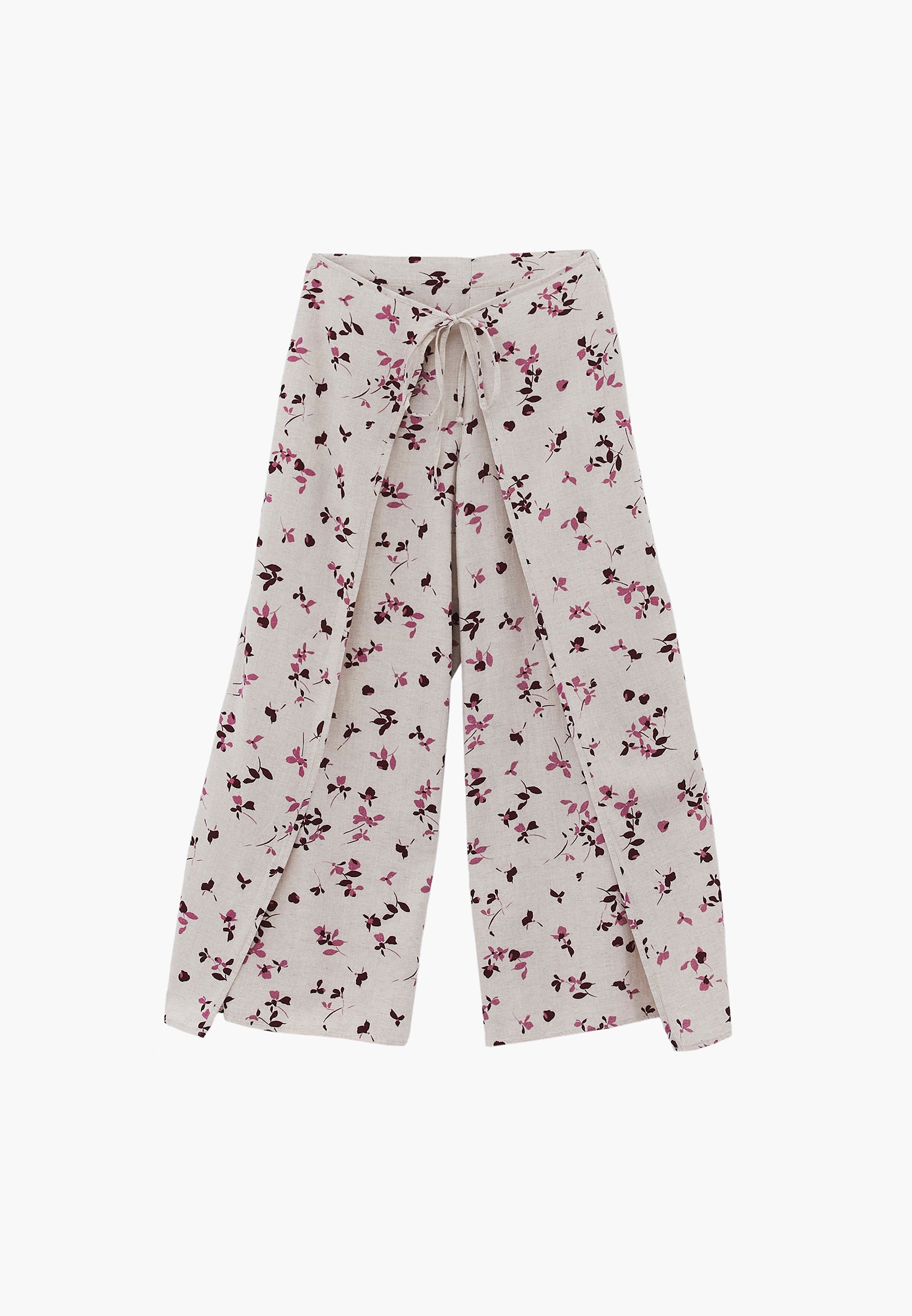 Wide Leg High Waist Trouser With Tie - FLOWER PRINT