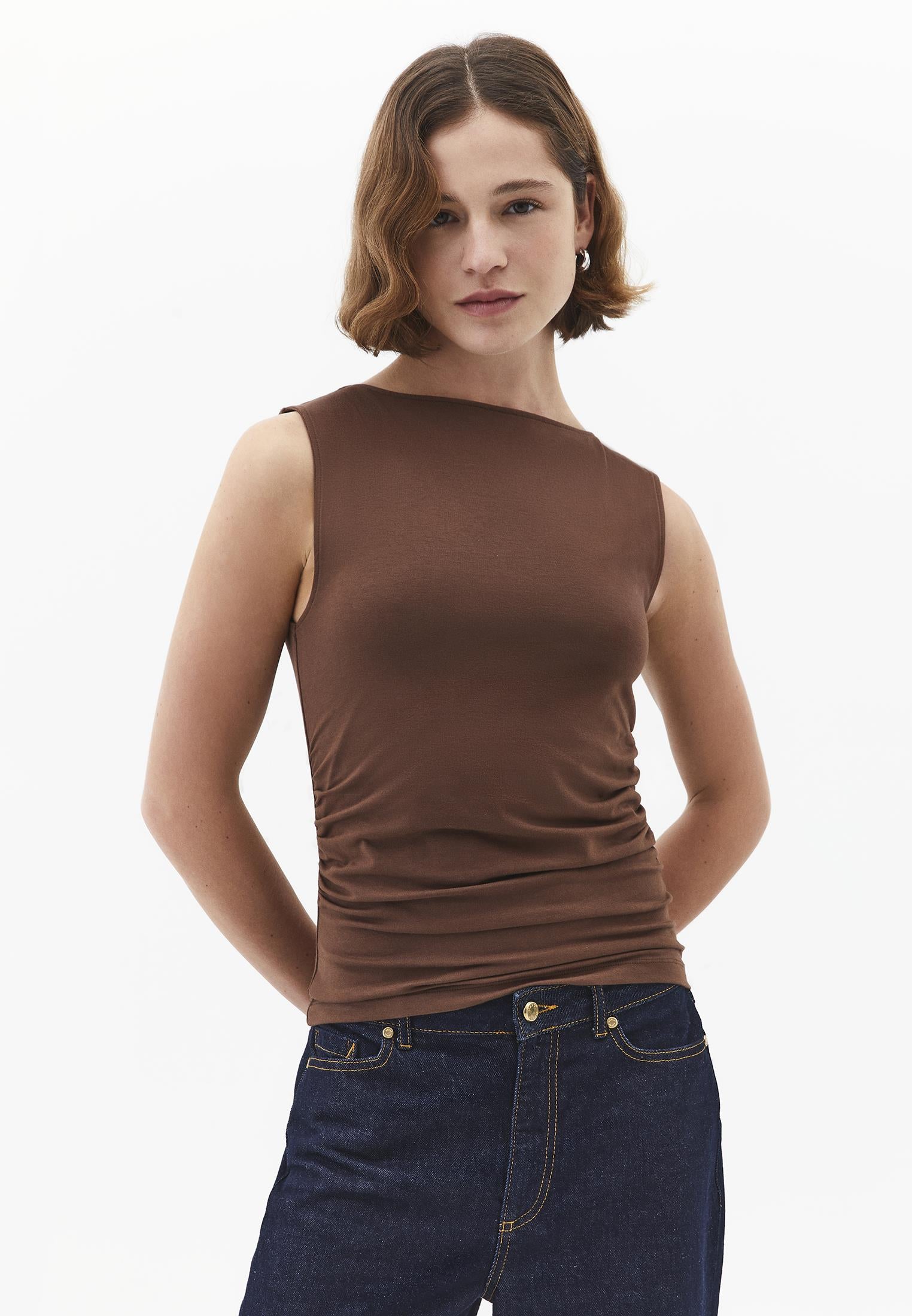 Boat Neck Bodycon Tank Top - FONDUE FUDGE
