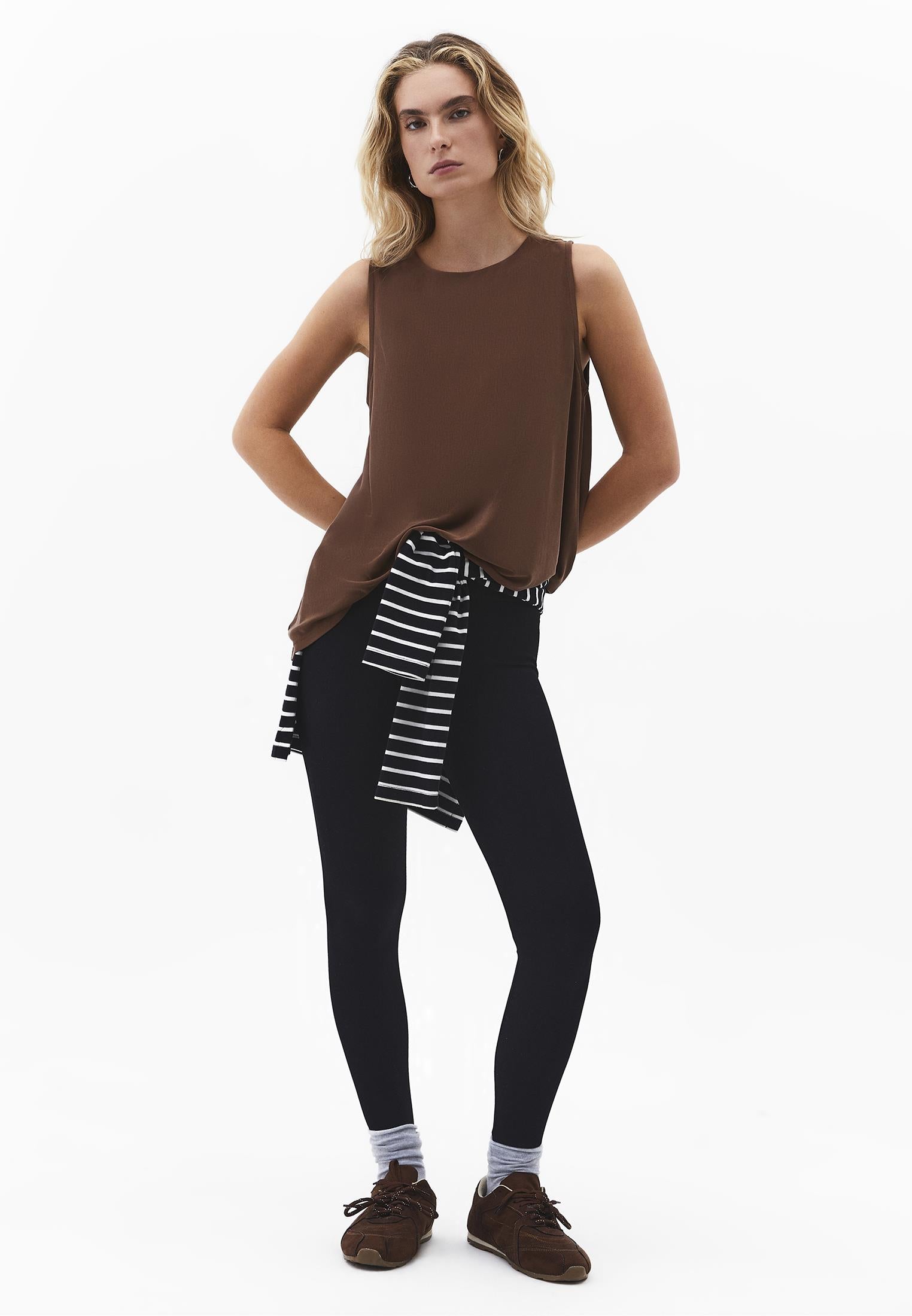 Crew Neck Loose Fit Tank Top - FONDUE FUDGE