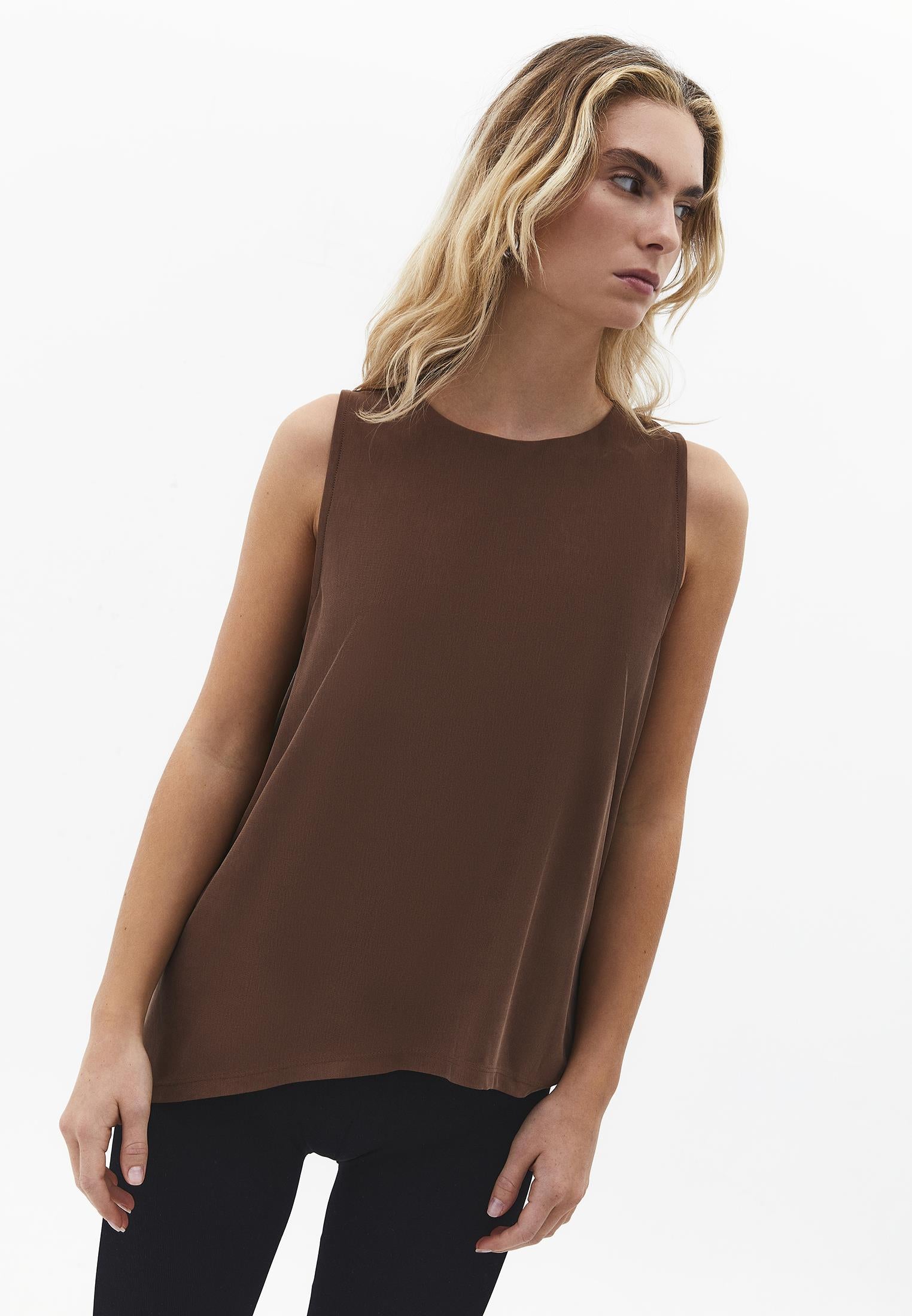 Crew Neck Loose Fit Tank Top - FONDUE FUDGE