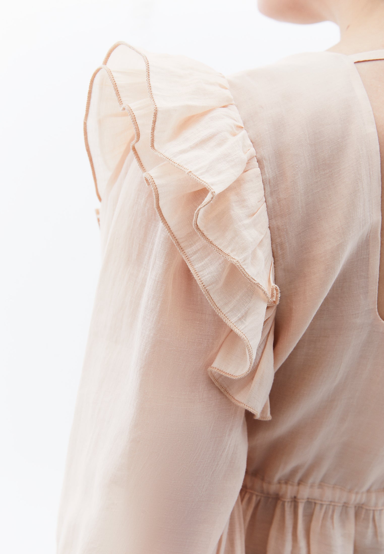 Deep V Neck Ruffle Tie Blouse - FRAPPE