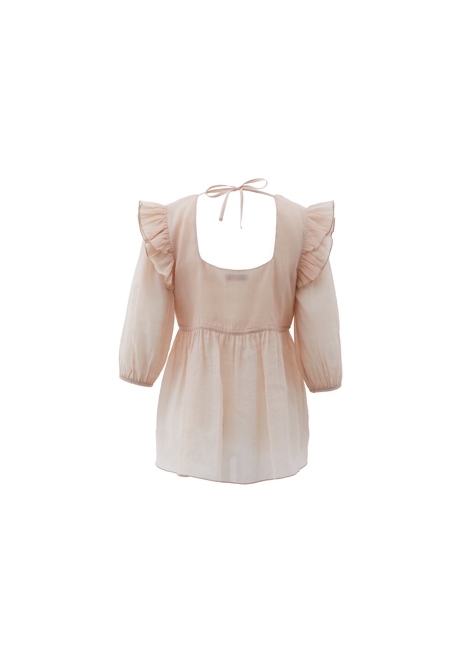 Deep V Neck Ruffle Tie Blouse - FRAPPE