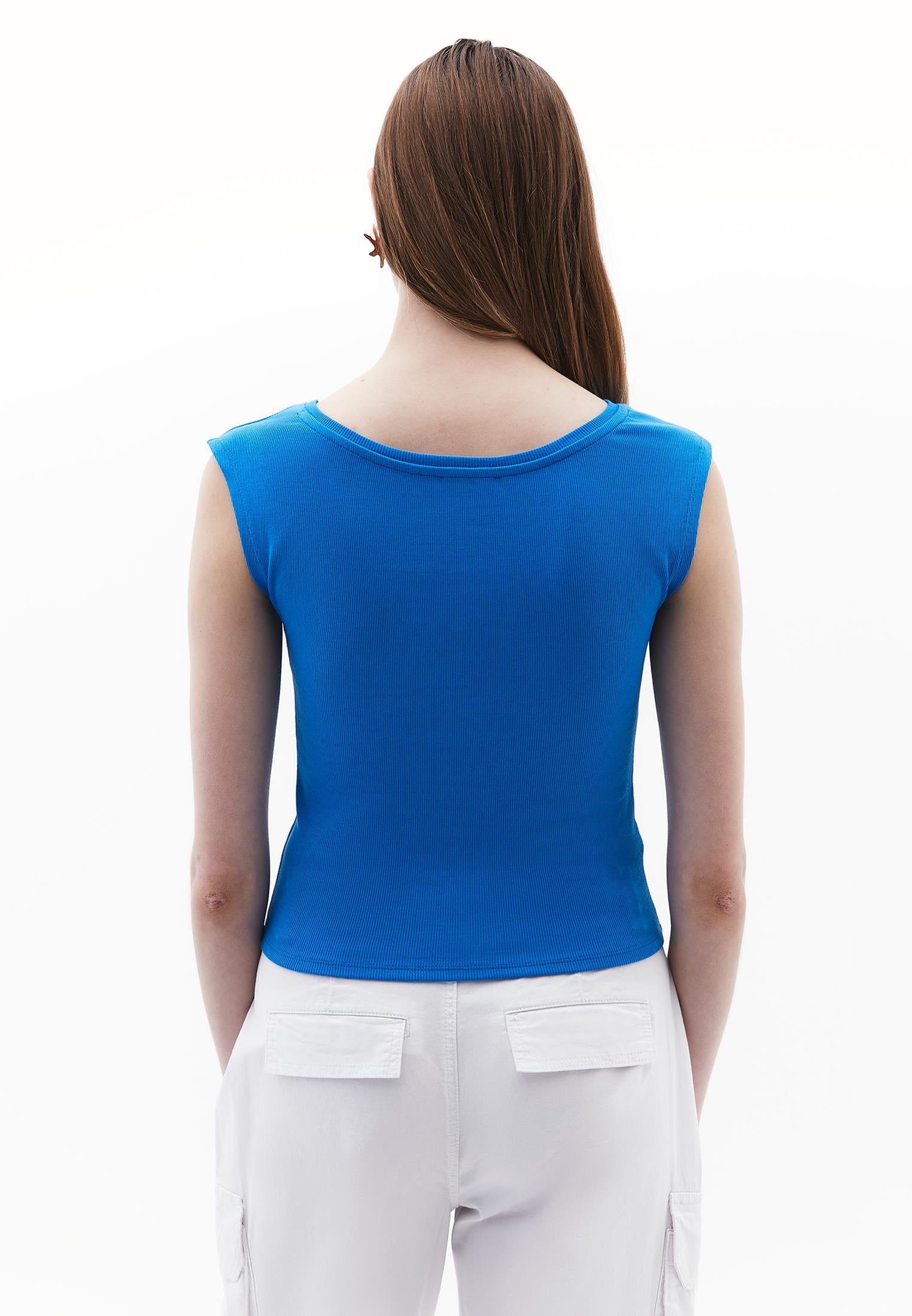 Boat Neck Short Sleeve T-Shirt - FRENCH BLUE
