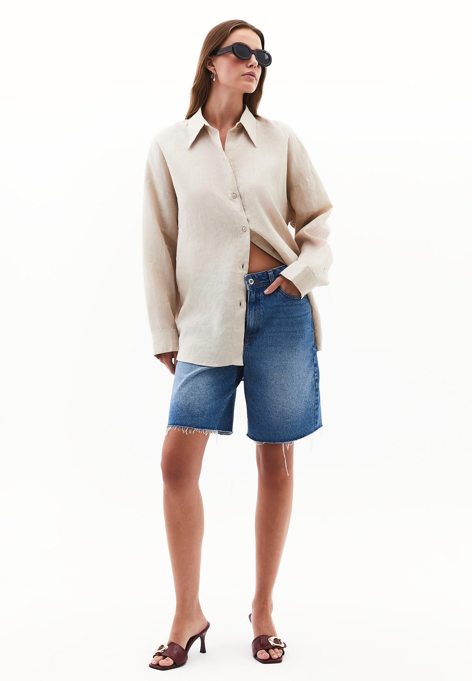 Linen Shirt With Large Fit And Buttons - FRENCH OAK