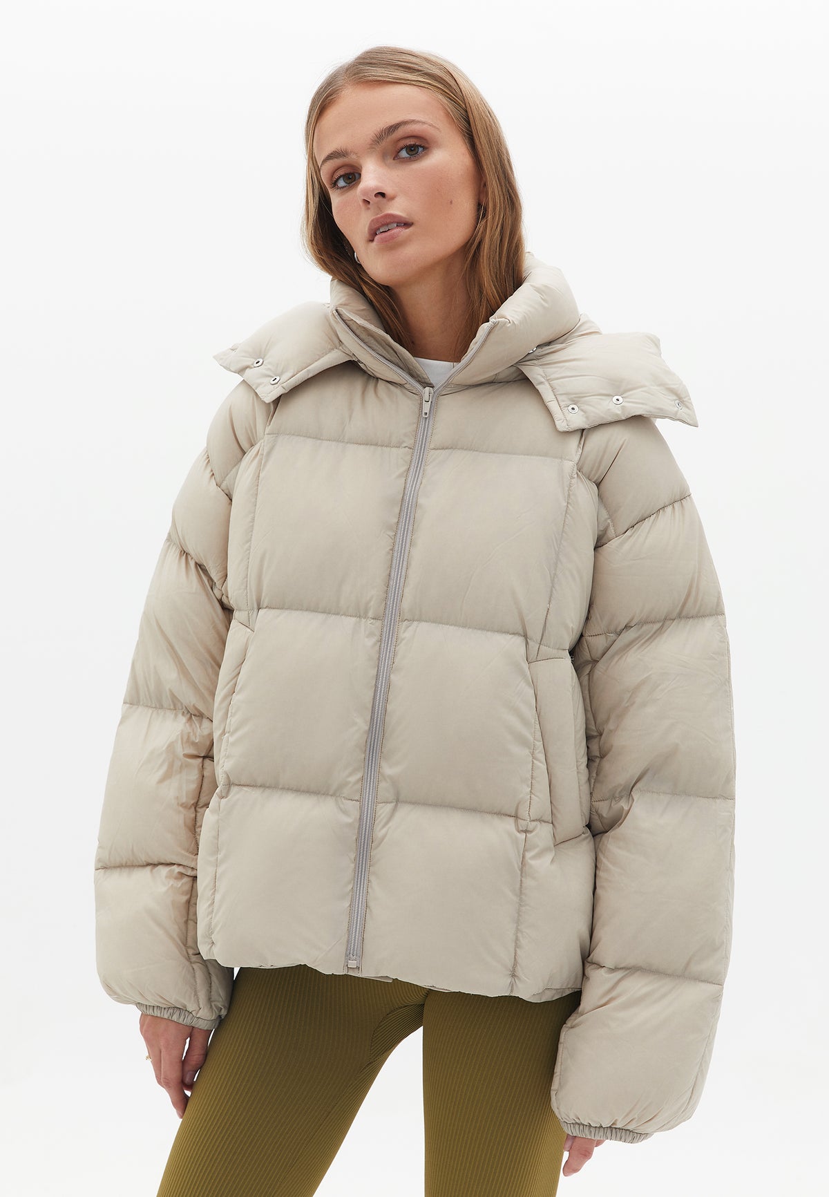 Hooded Oversize Quilted Coat - FRENCH OAK