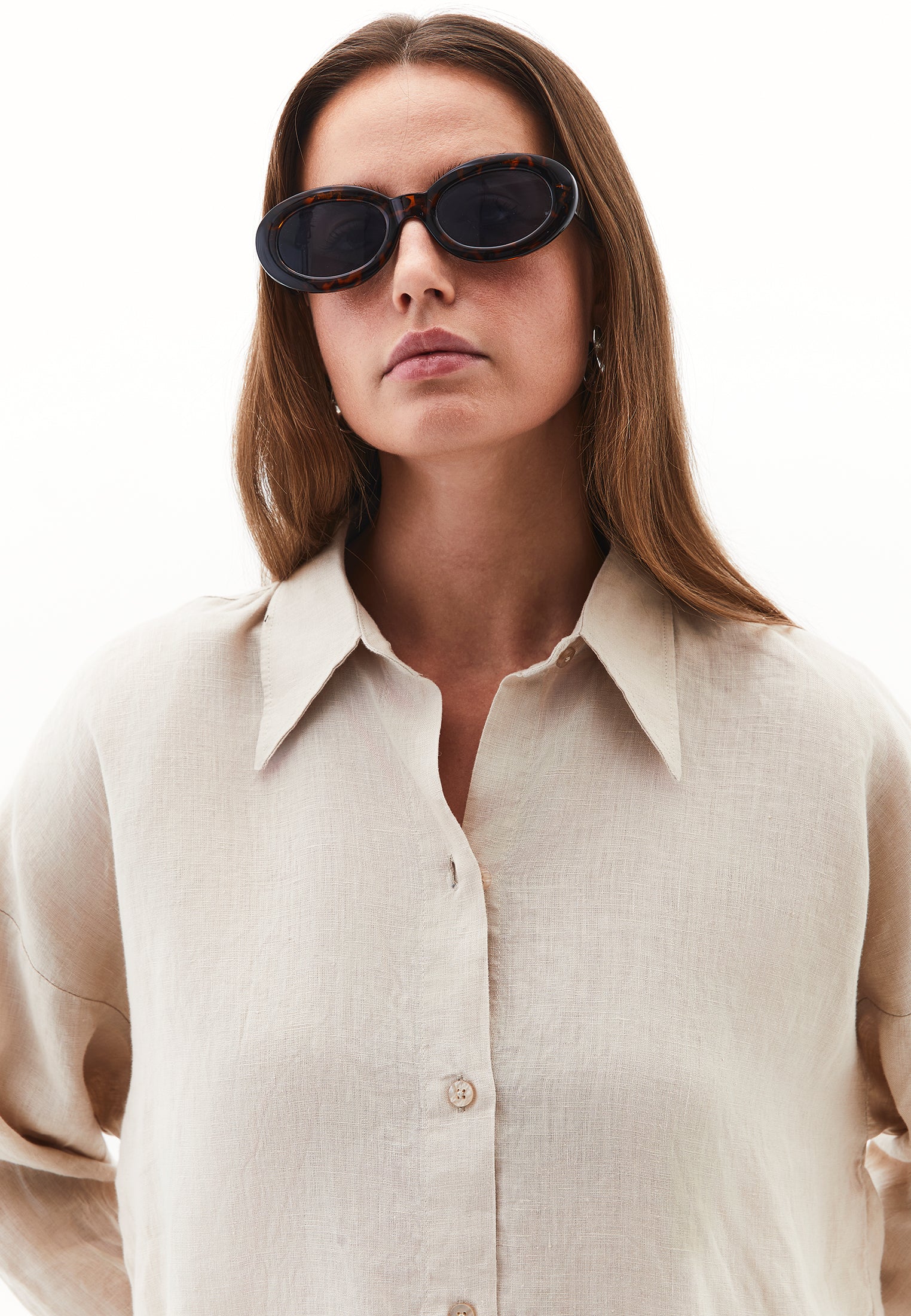 Linen Shirt With Large Fit And Buttons - FRENCH OAK