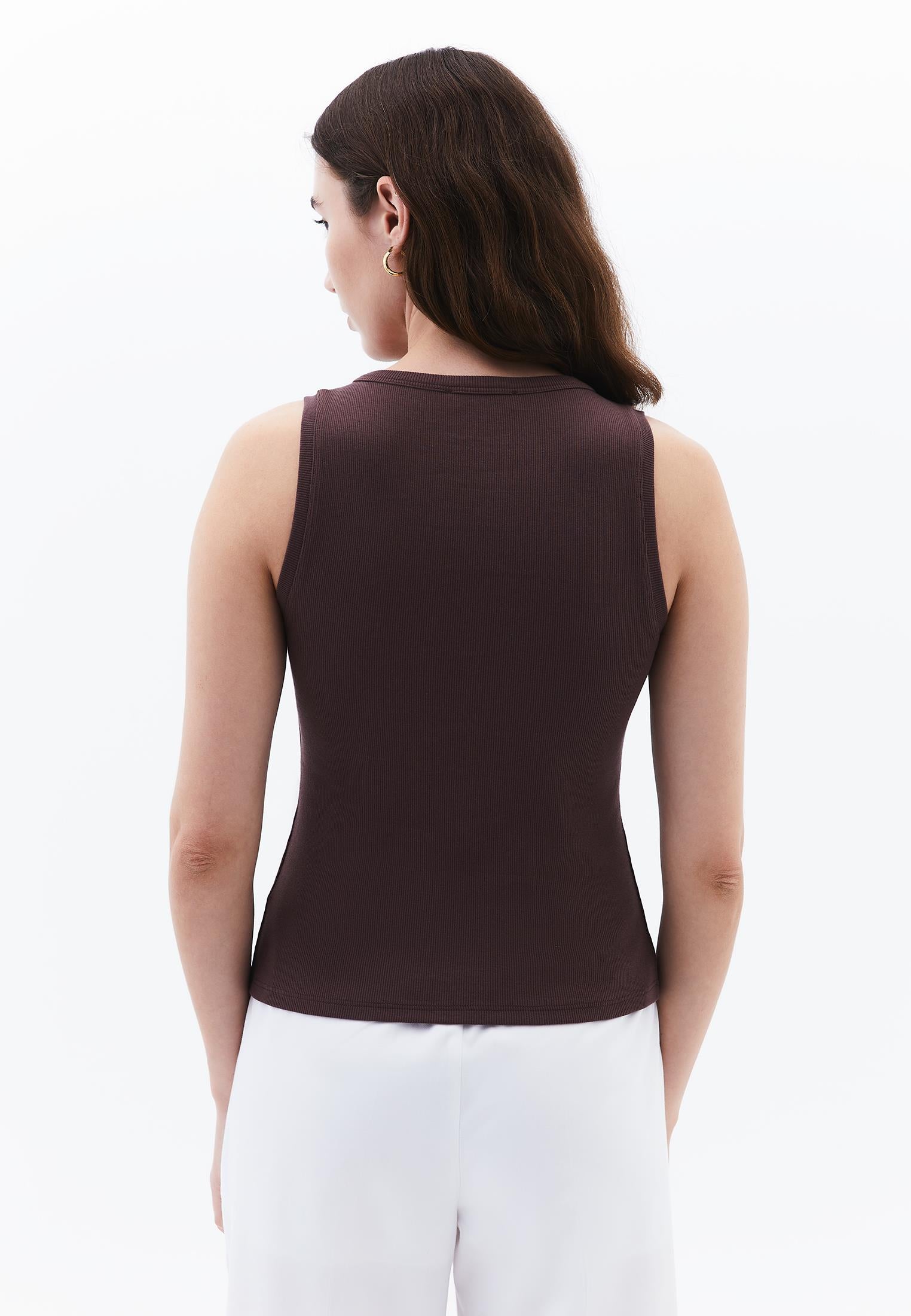 Sleeveless Tank Top With Crew Neck - FRENCH ROAST