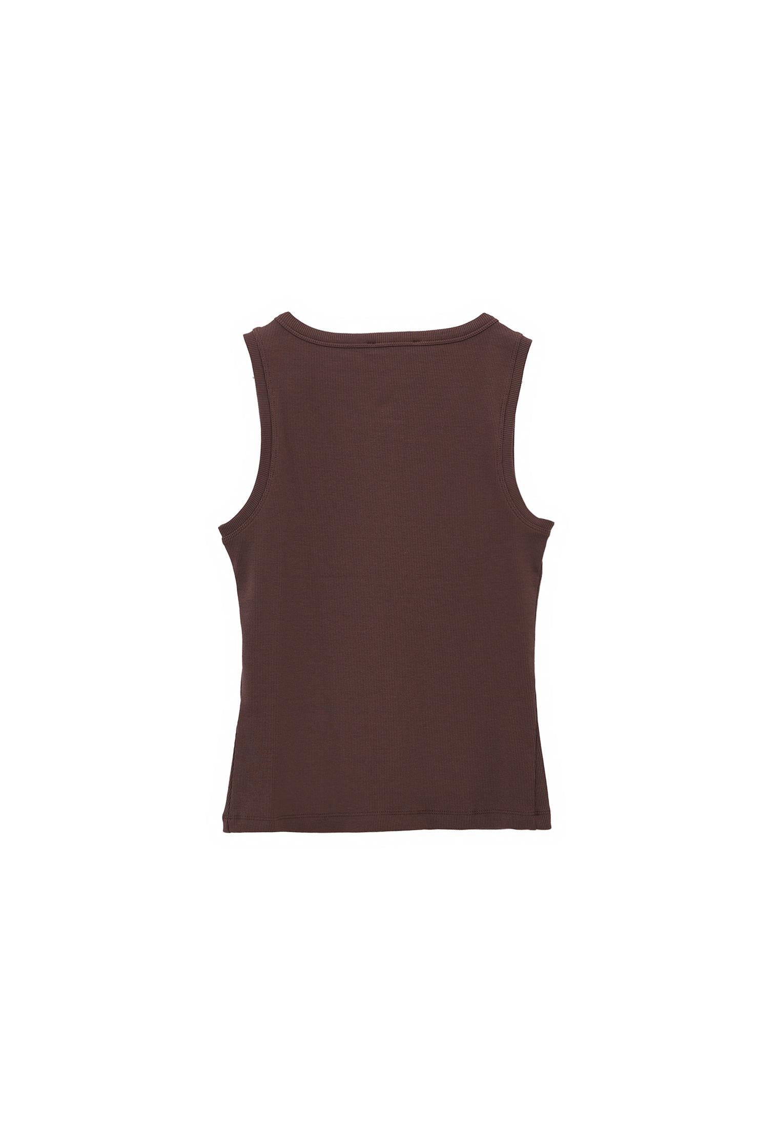 Sleeveless Tank With Crew Neck - FRENCH ROAST