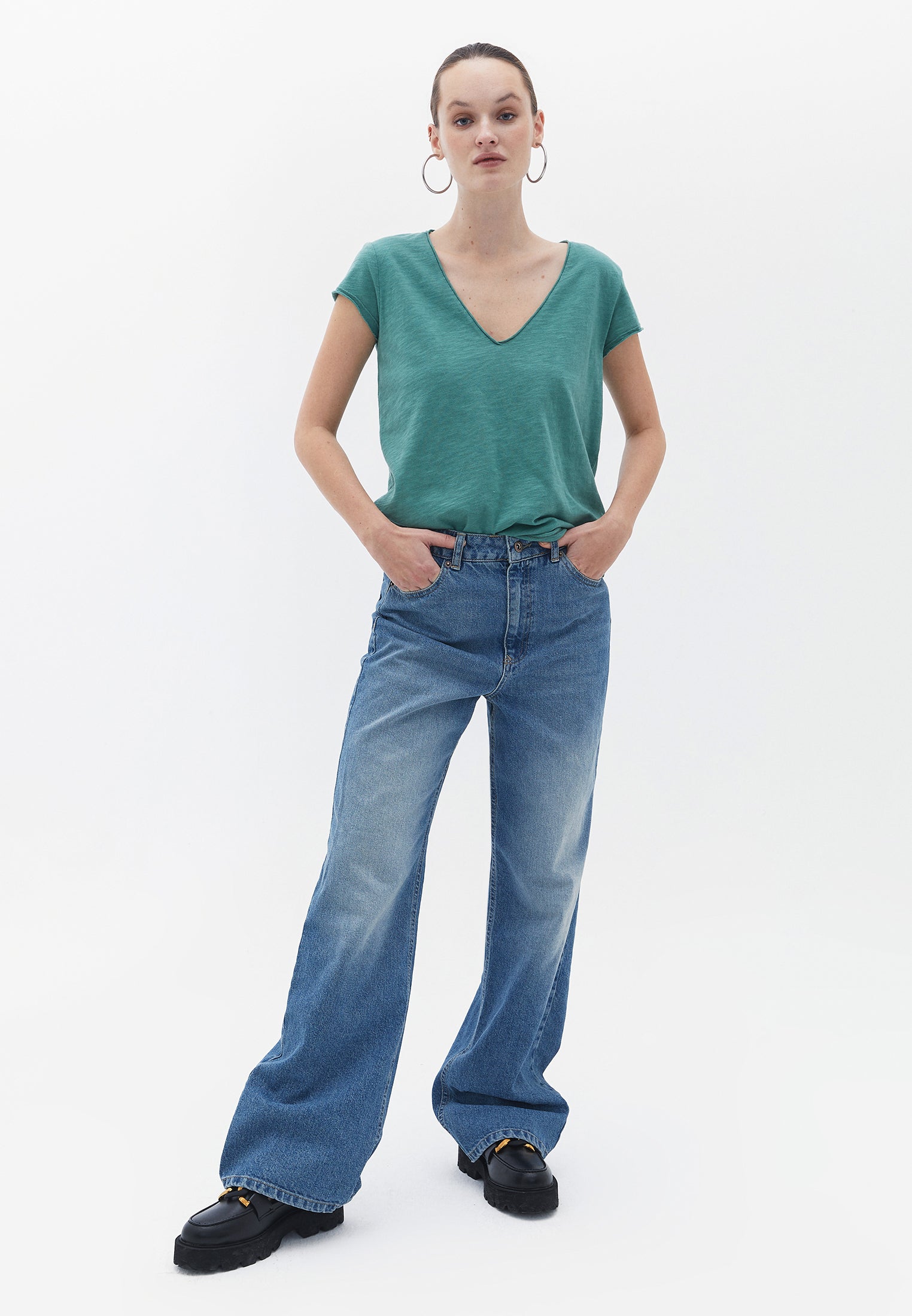 V Neck Loose T-Shirt - FROSTY SPRUCE