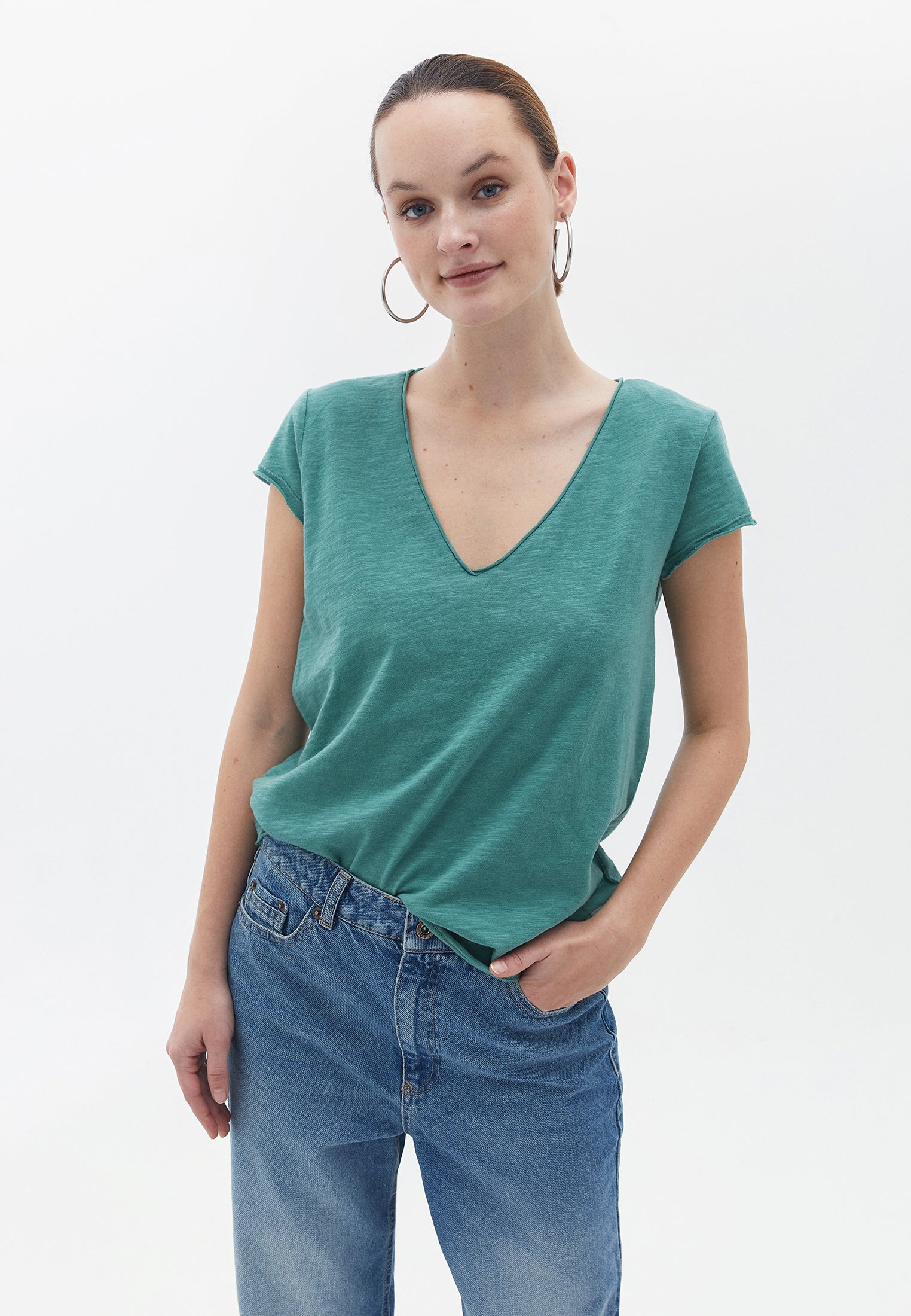V Neck Loose T-Shirt - FROSTY SPRUCE