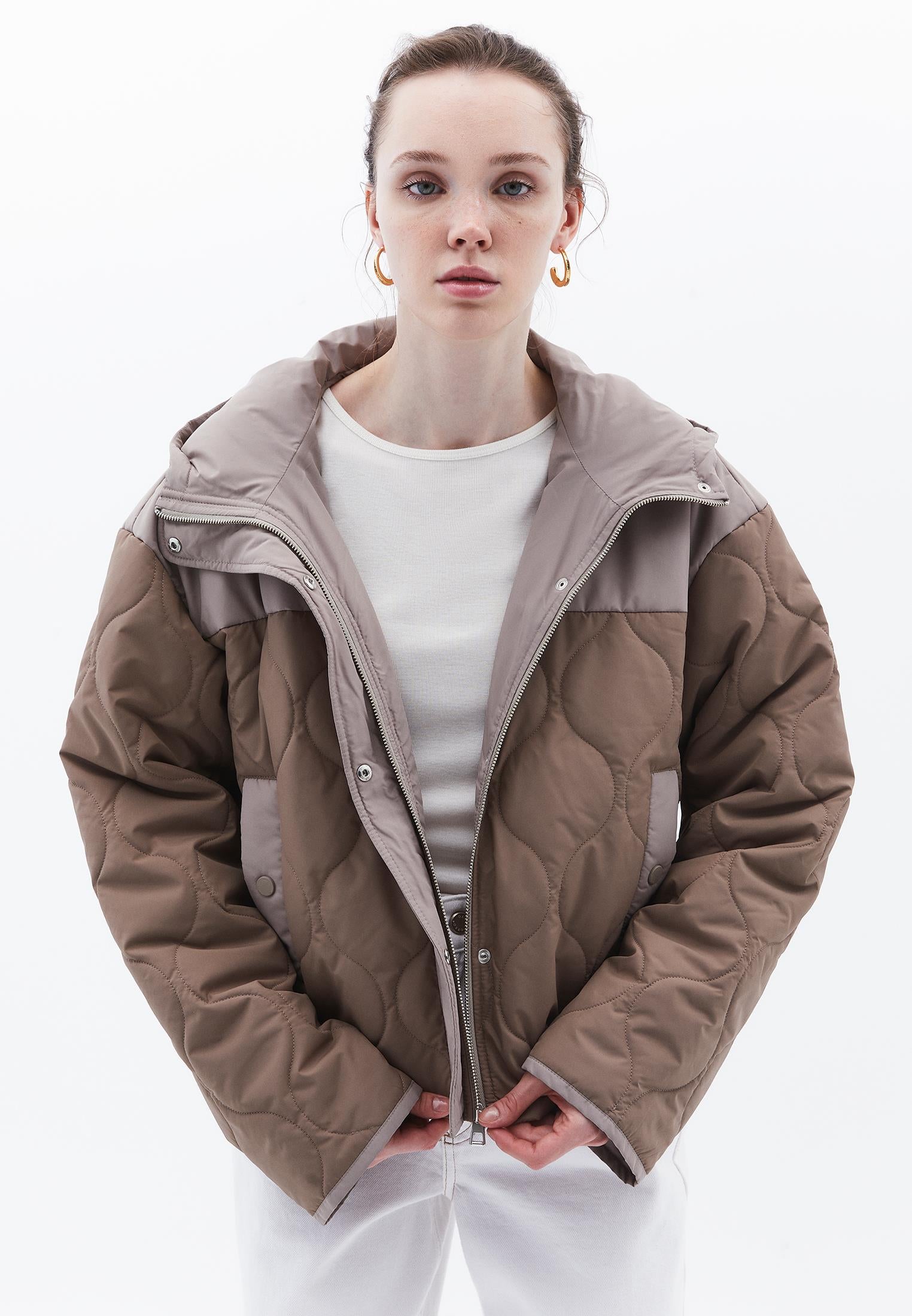 Hooded Cropped Jacket - CROCKERY/FUNGI