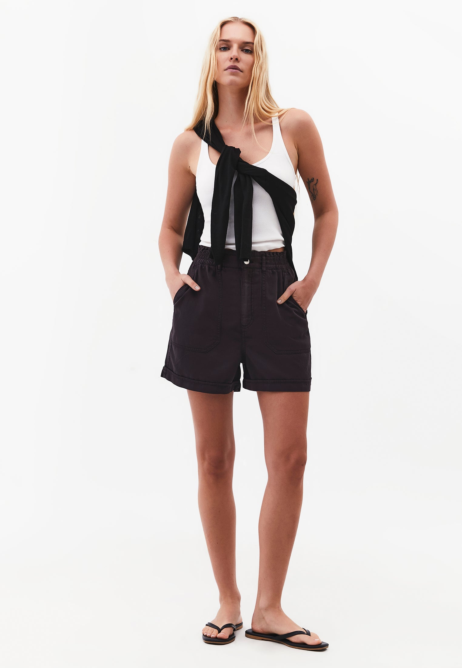 High Waist Elastic Shorts - GANACHE