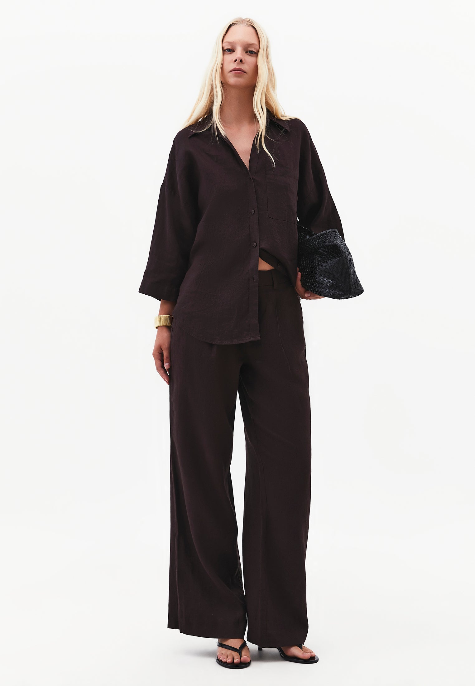 Pleated Detail Regular Waist Wide Leg Pants - GANACHE