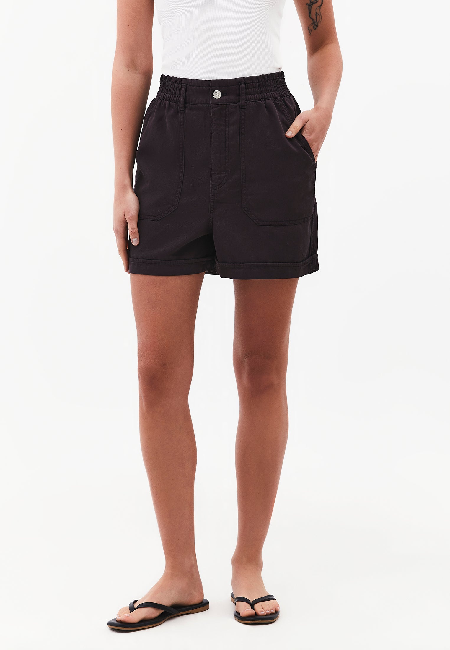 High Waist Elastic Shorts - GANACHE