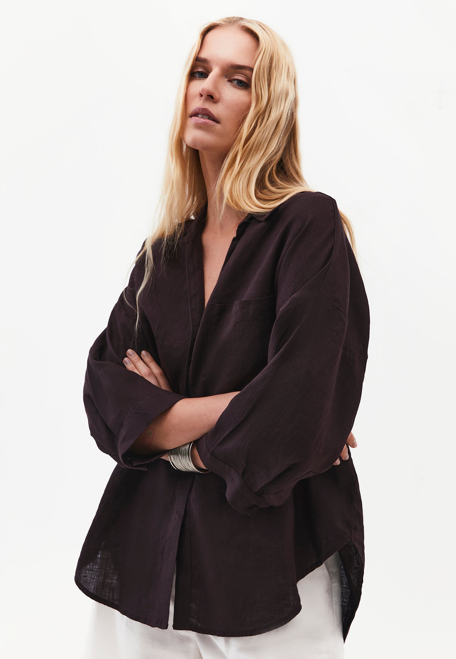 Shirt Collar Oversize Button Detailed Standard Shirt - GANACHE