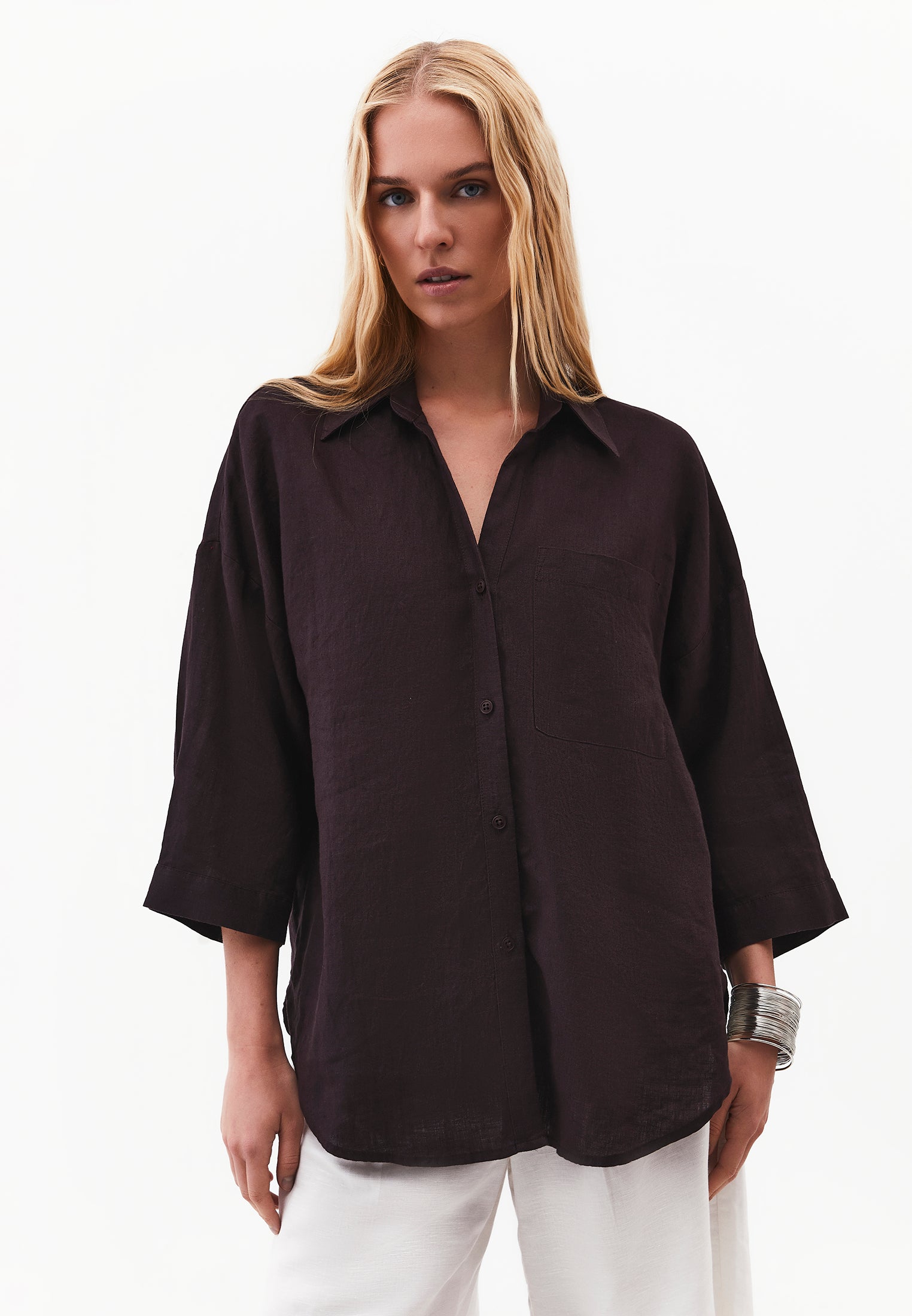 Shirt Collar Oversize Button Detailed Standard Shirt - GANACHE