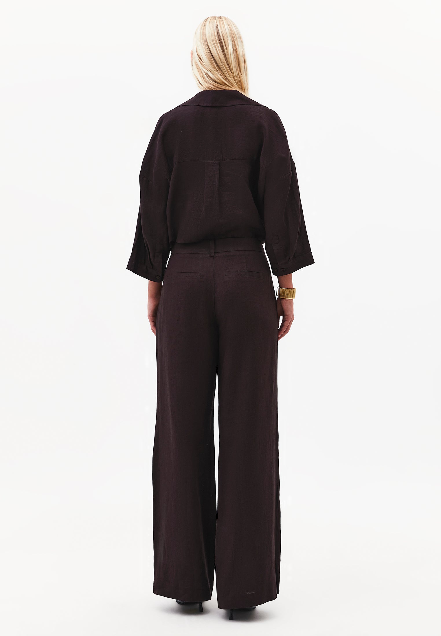 Pleated Detail Regular Waist Wide Leg Pants - GANACHE