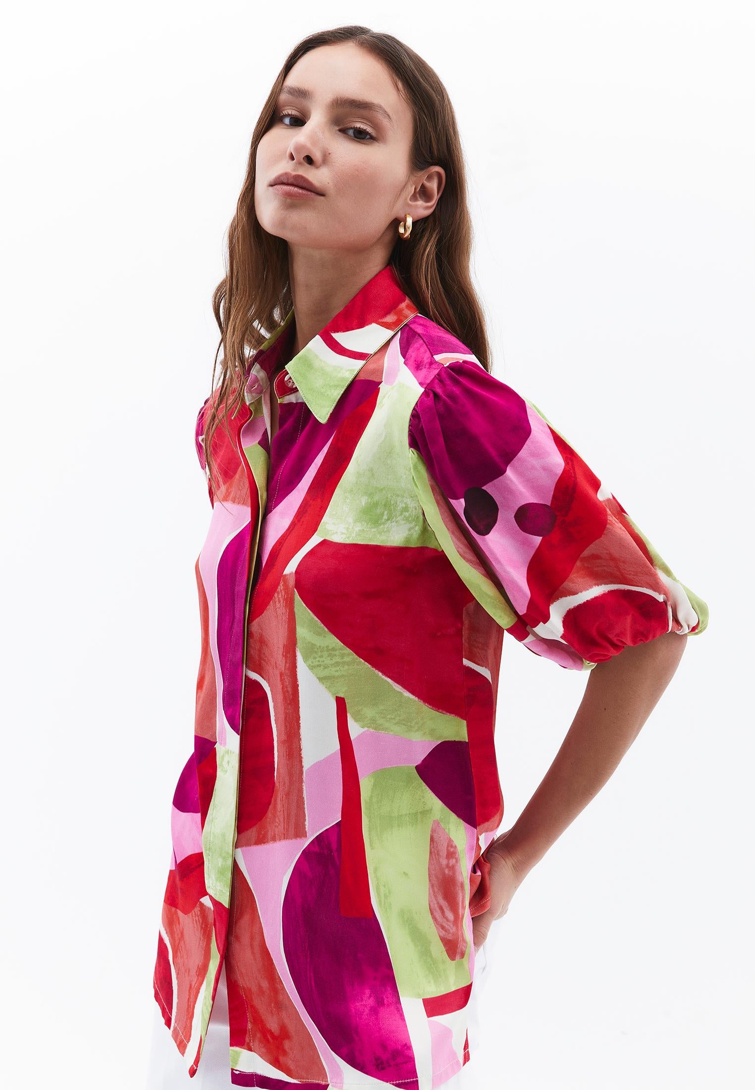Balloon Sleeve Shirt - GEO COMB