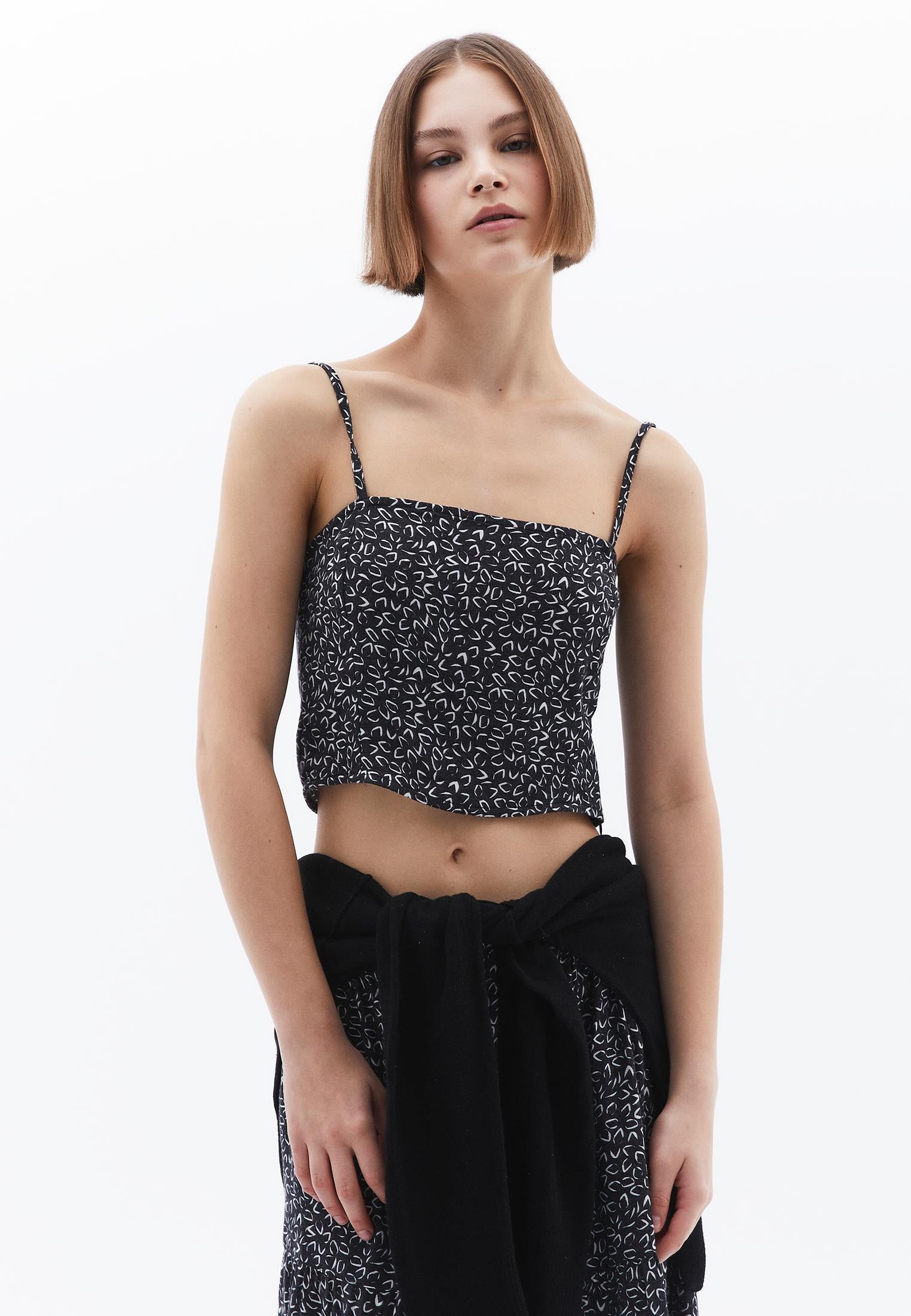 Square Neck Cropped Tank Top - GEO PRINT
