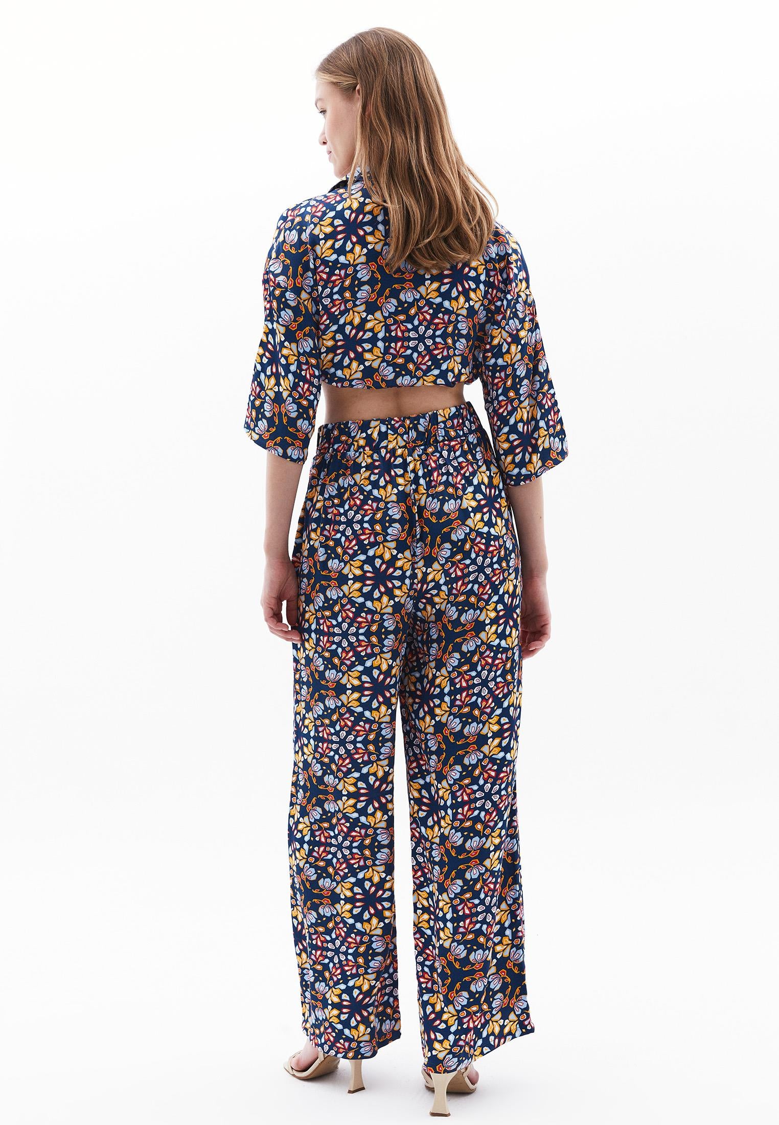 Wide Leg Tied Trousers - GEO PRINT