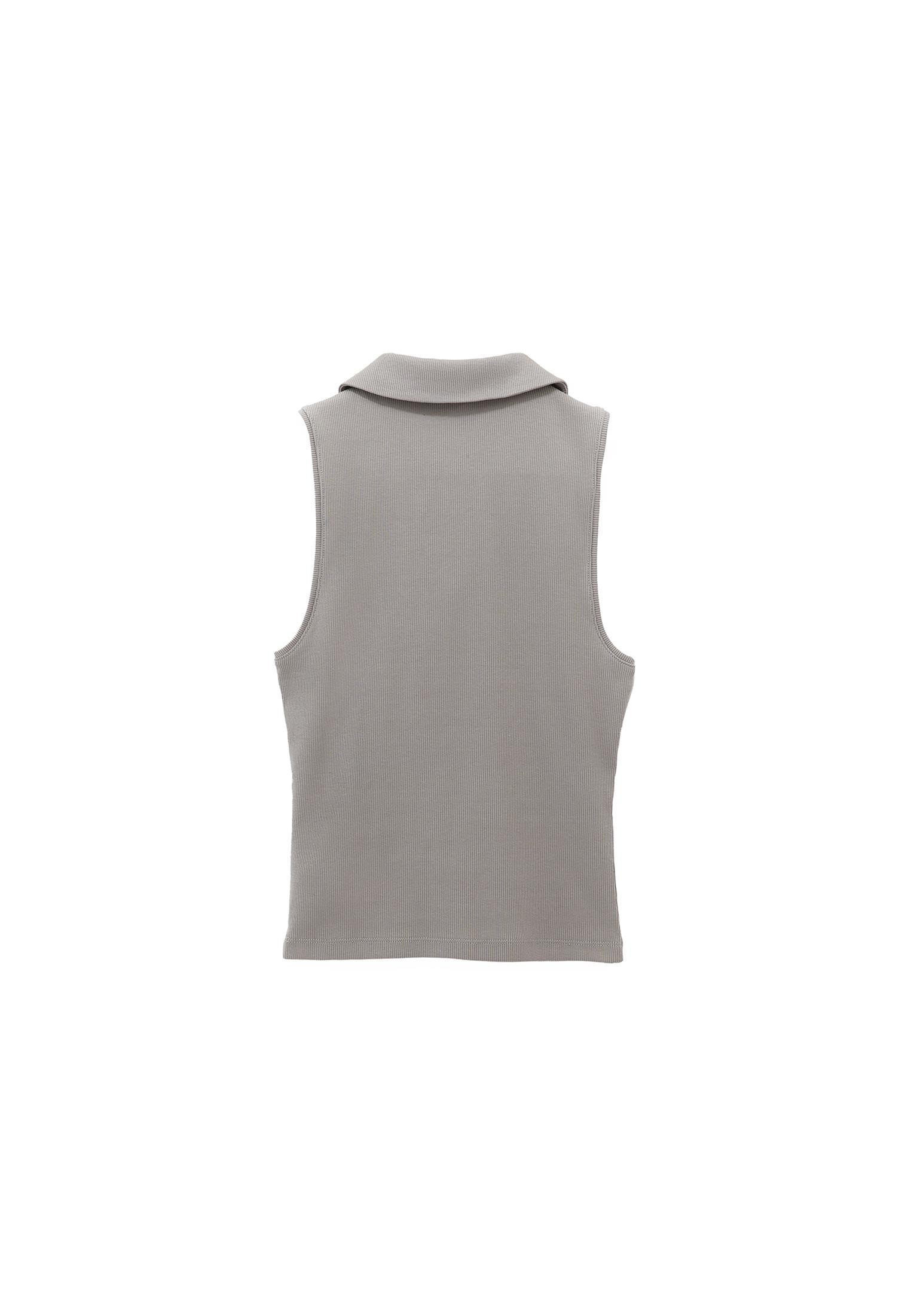 Zip Detailed Polo Collar Tank Top - GHOST GRAY