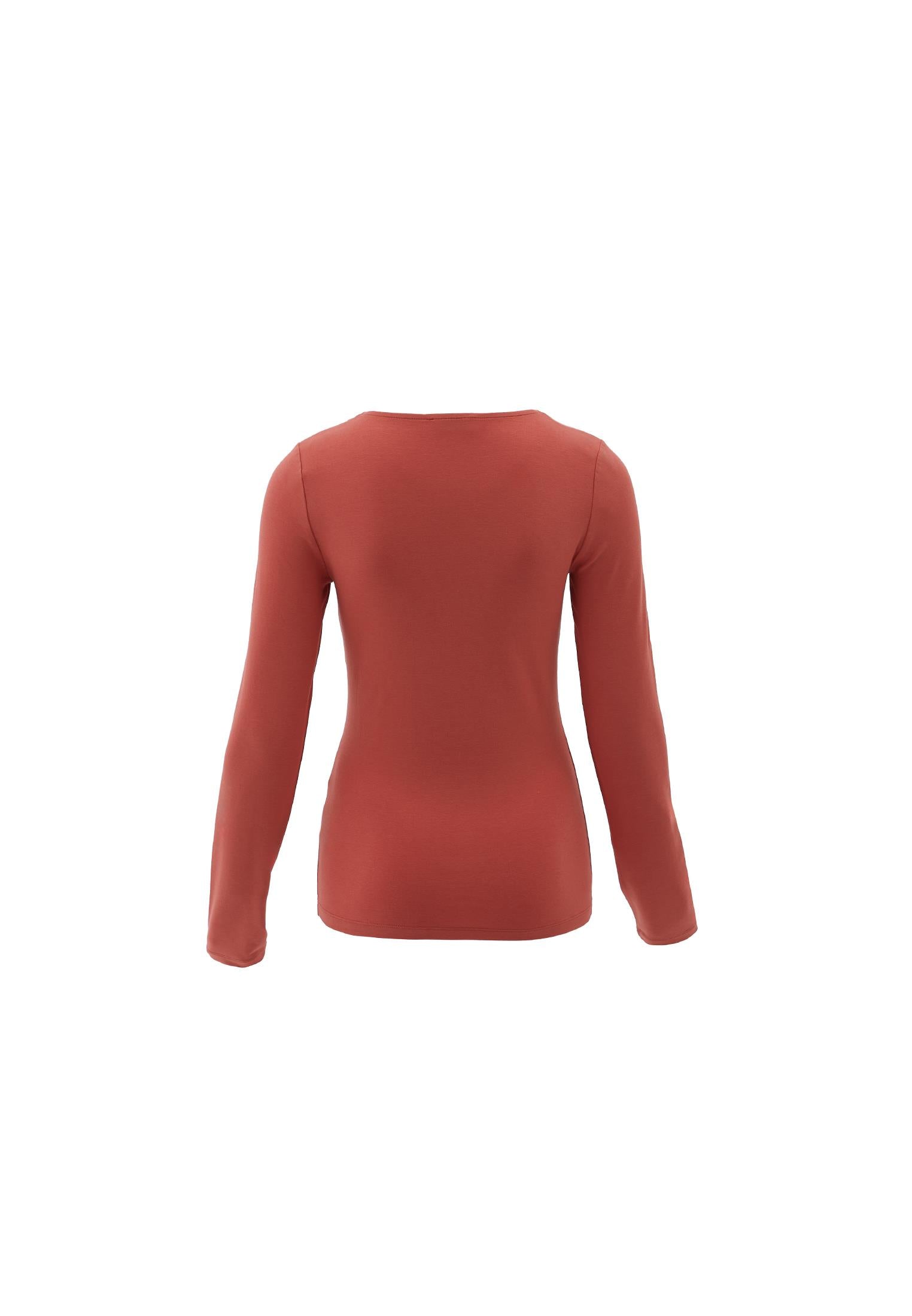 Long Sleeve V Neck Bodycon T-Shirt - GINGER SPICE