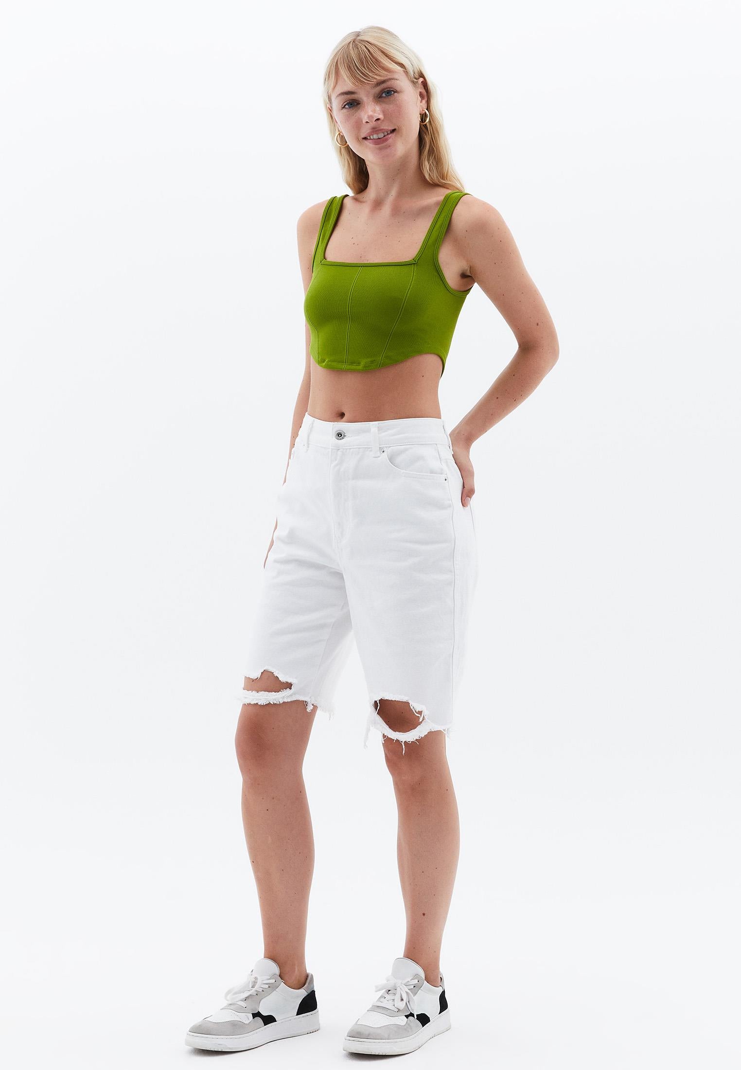 U Neck Bodycon Cropped Tank Top - GOLDEN CYPRESS