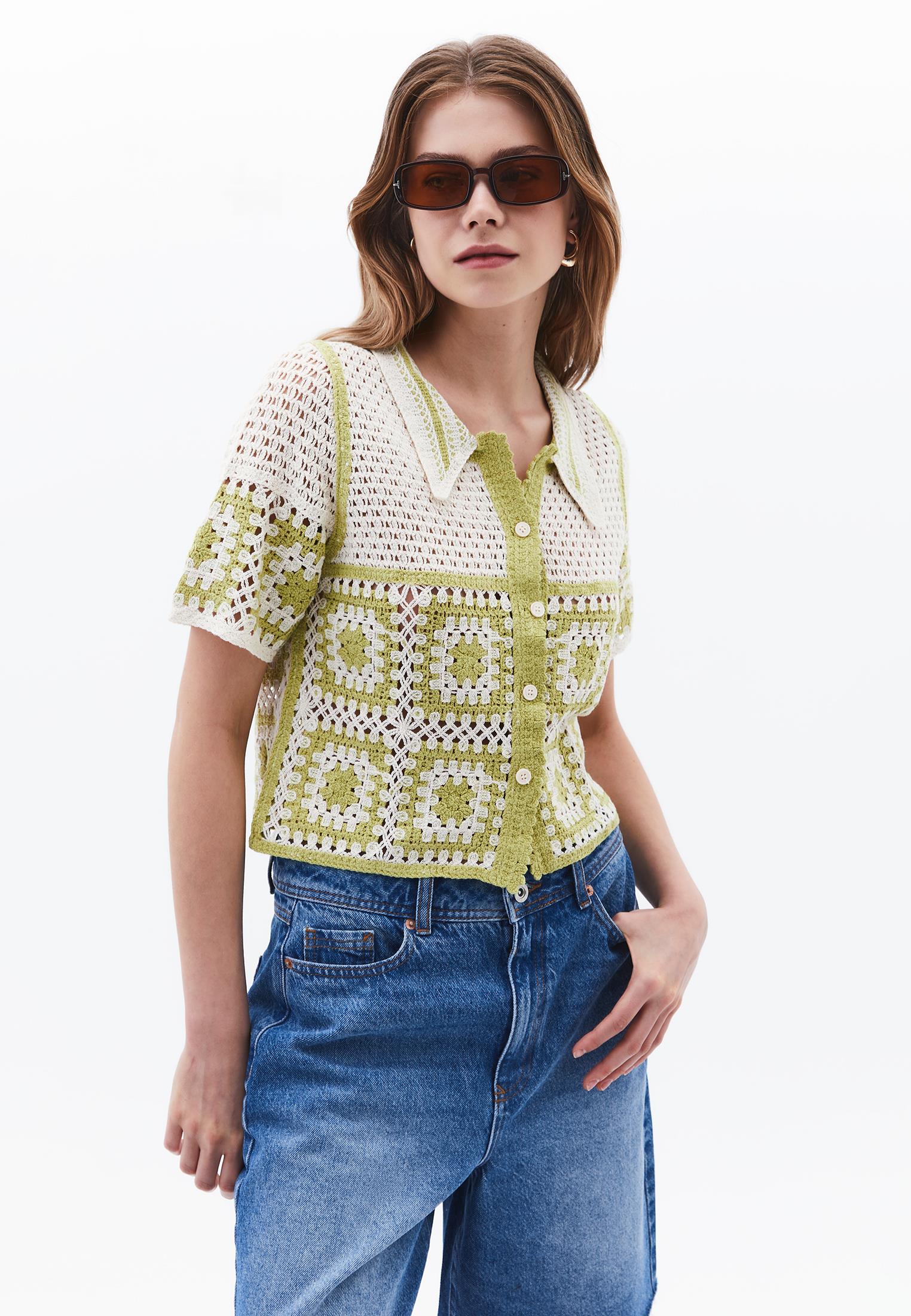 Polo Collar Shirt - ALMOND MILK/GOLDEN CYPRESS
