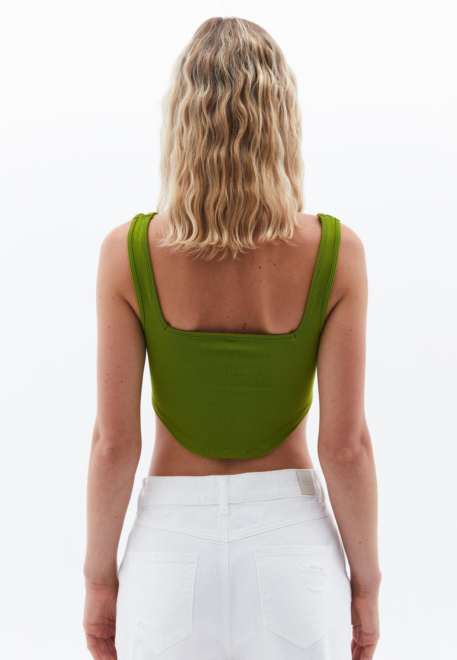 U Neck Bodycon Cropped Tank Top - GOLDEN CYPRESS