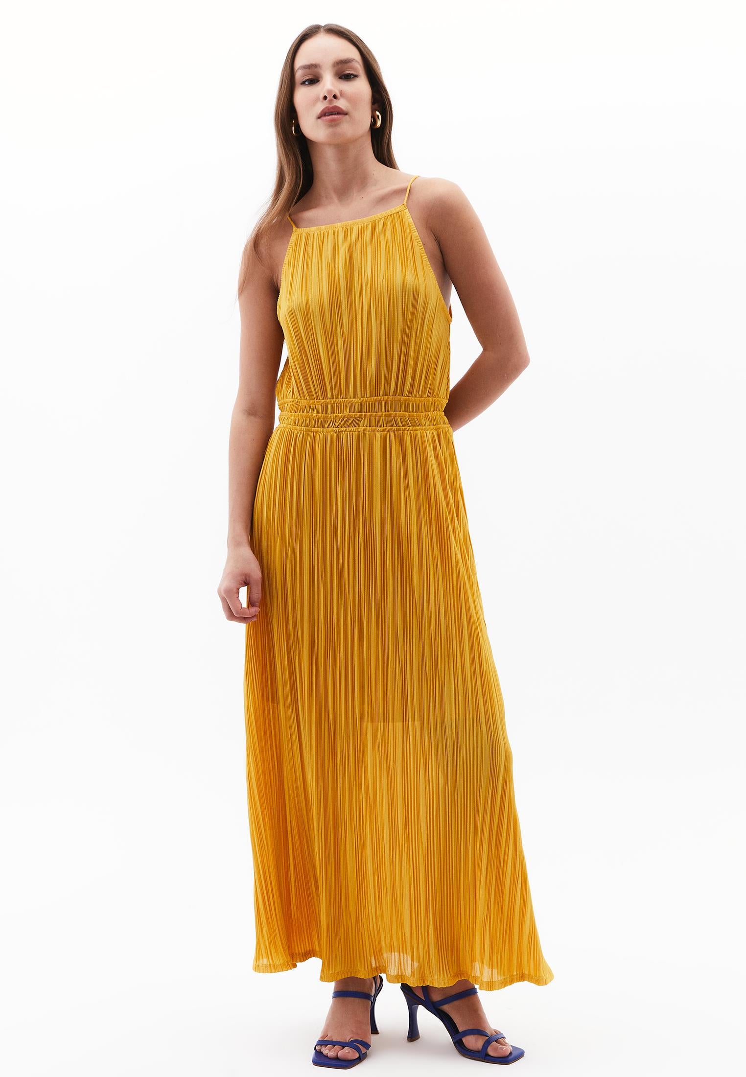 Halter Neck Long A-Line Dress - GOLDEN SPICE