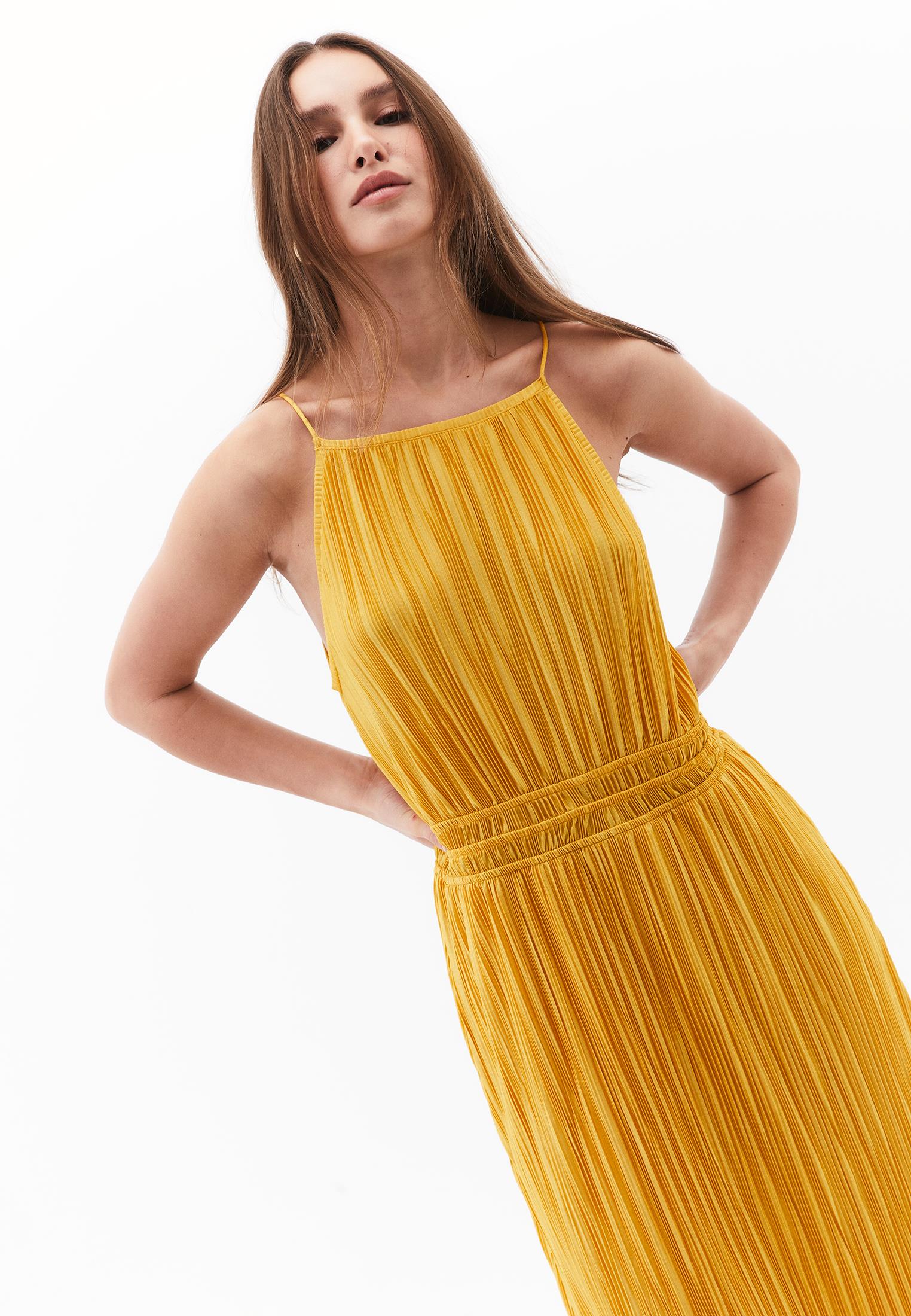 Halter Neck Long A-Line Dress - GOLDEN SPICE