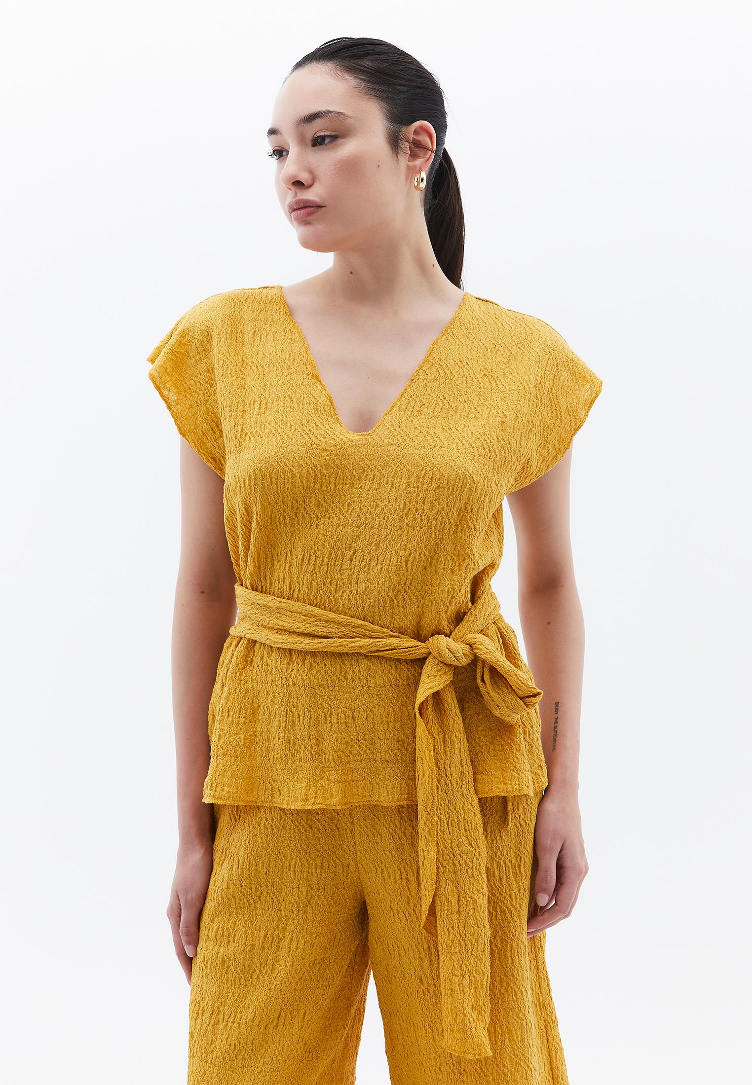 V Neck Loose Blouse - GOLDEN SPICE