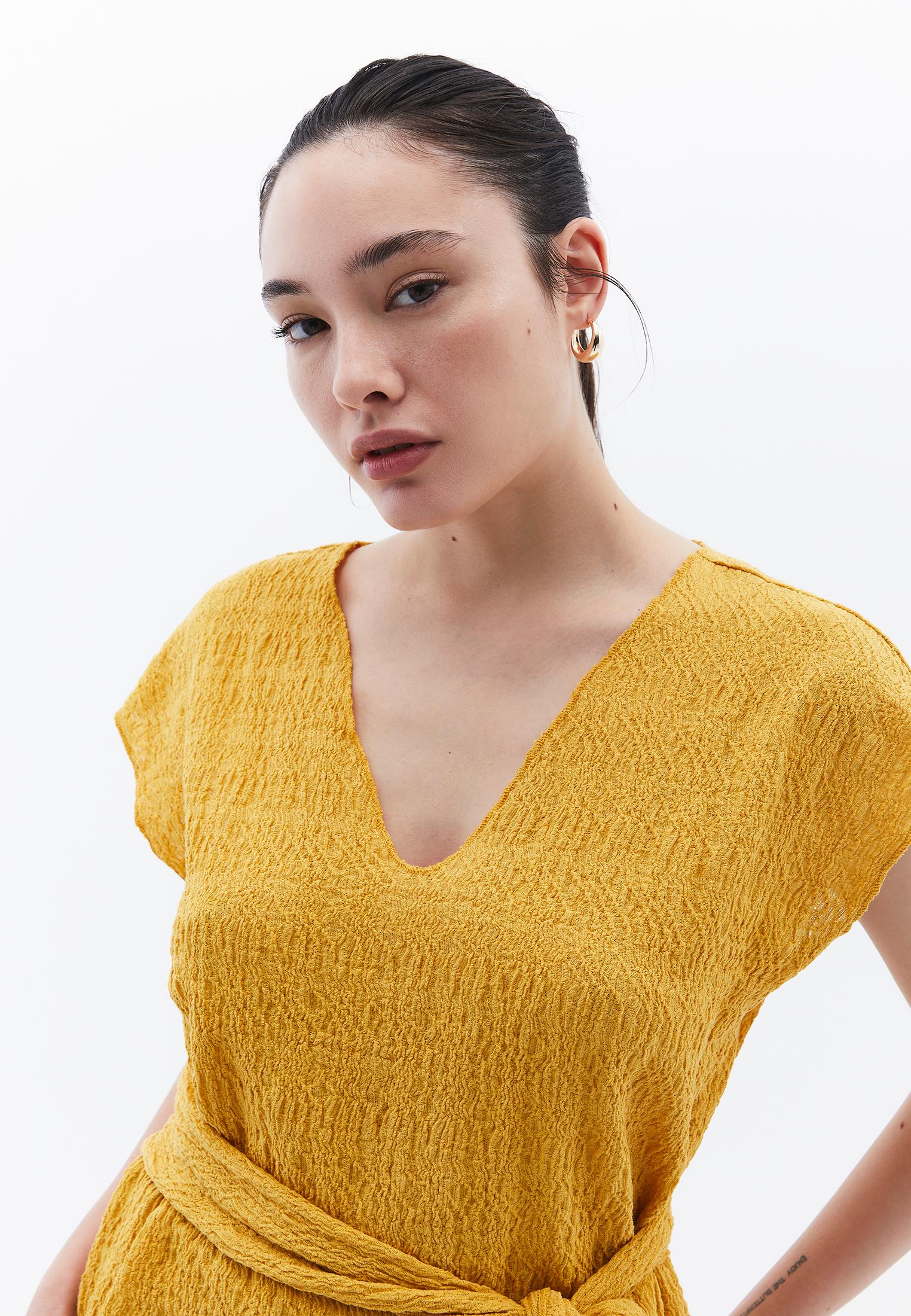 V Neck Loose Blouse - GOLDEN SPICE