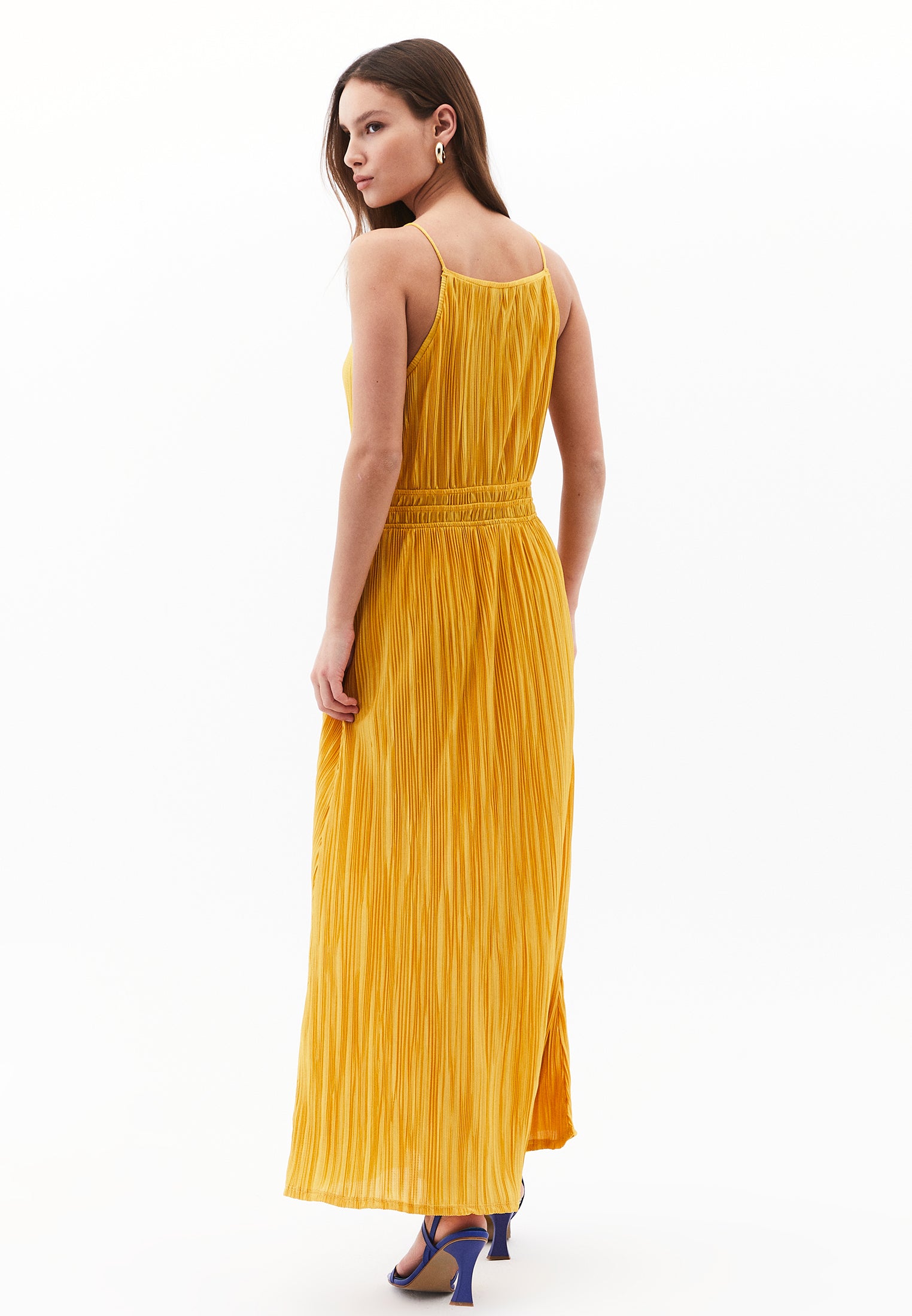 Halter Neck Long A-Line Dress - GOLDEN SPICE