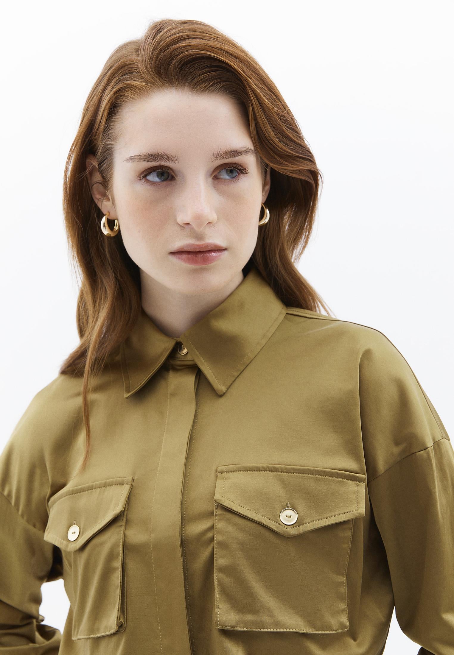 Cropped Shirt With Pocket Detail And Loose Fit - GOTHIC OLIVE
