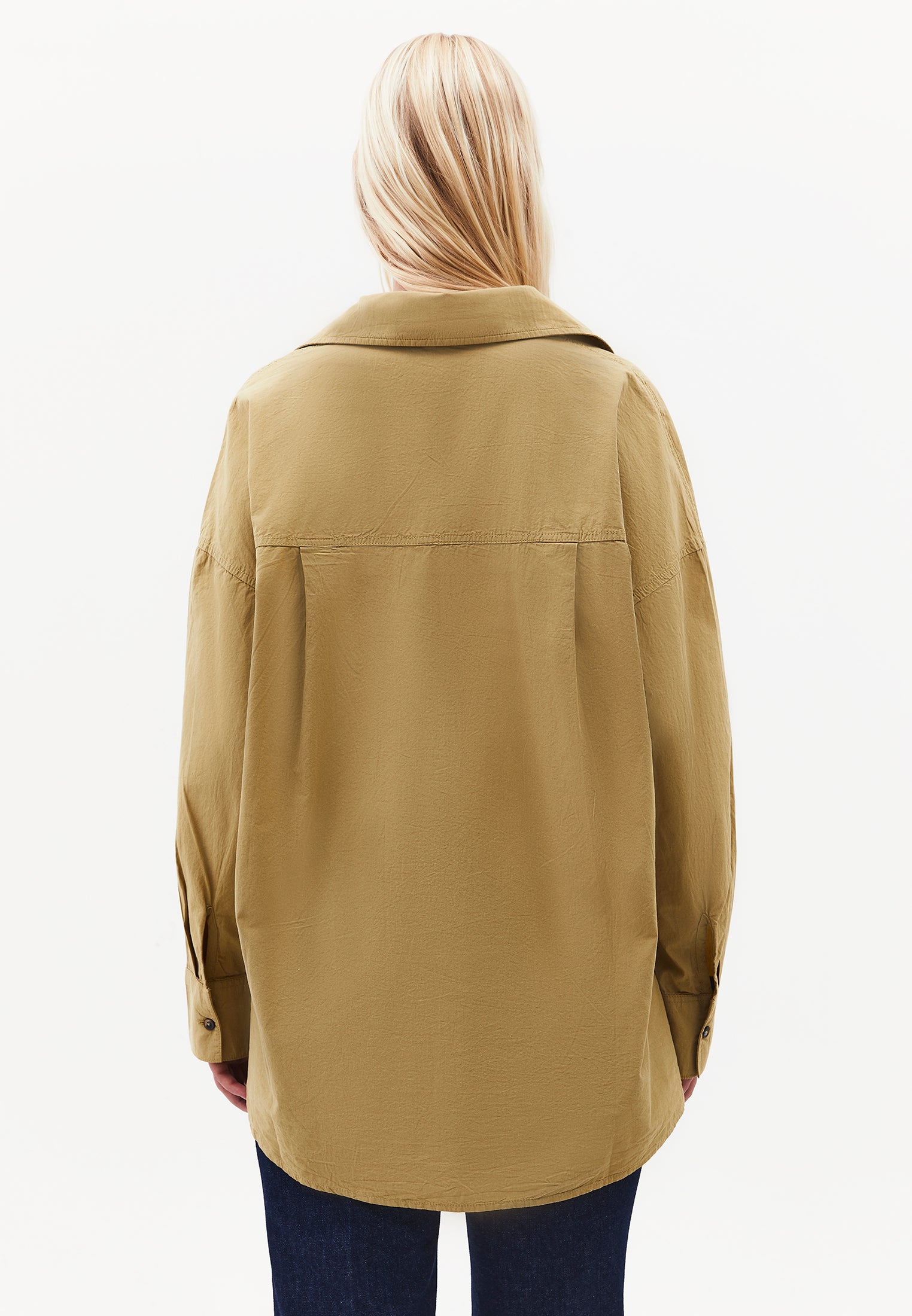 Oversized Long-Sleeve Shirt with Pocket Detail - GRAY GREEN
