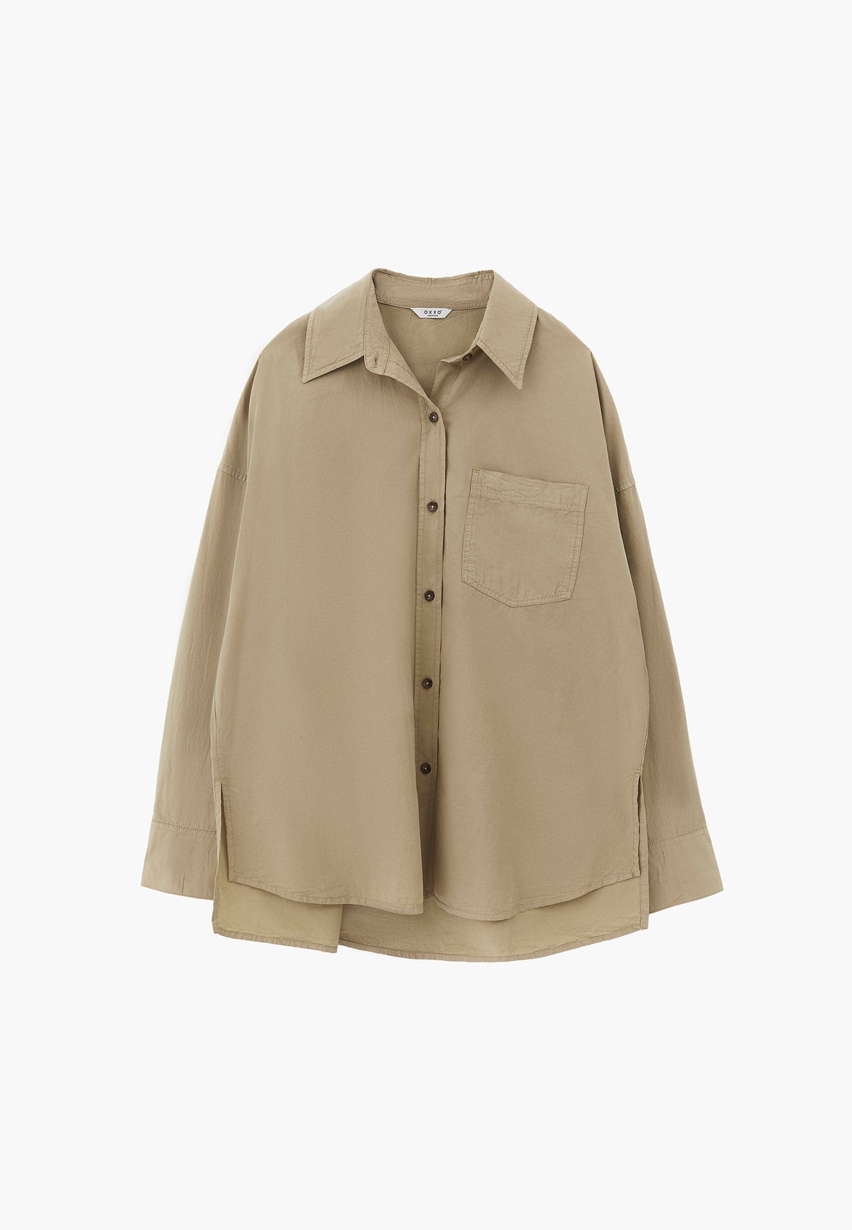 Oversized Long Sleeve Shirt with Pocket Detail - GRAY GREEN