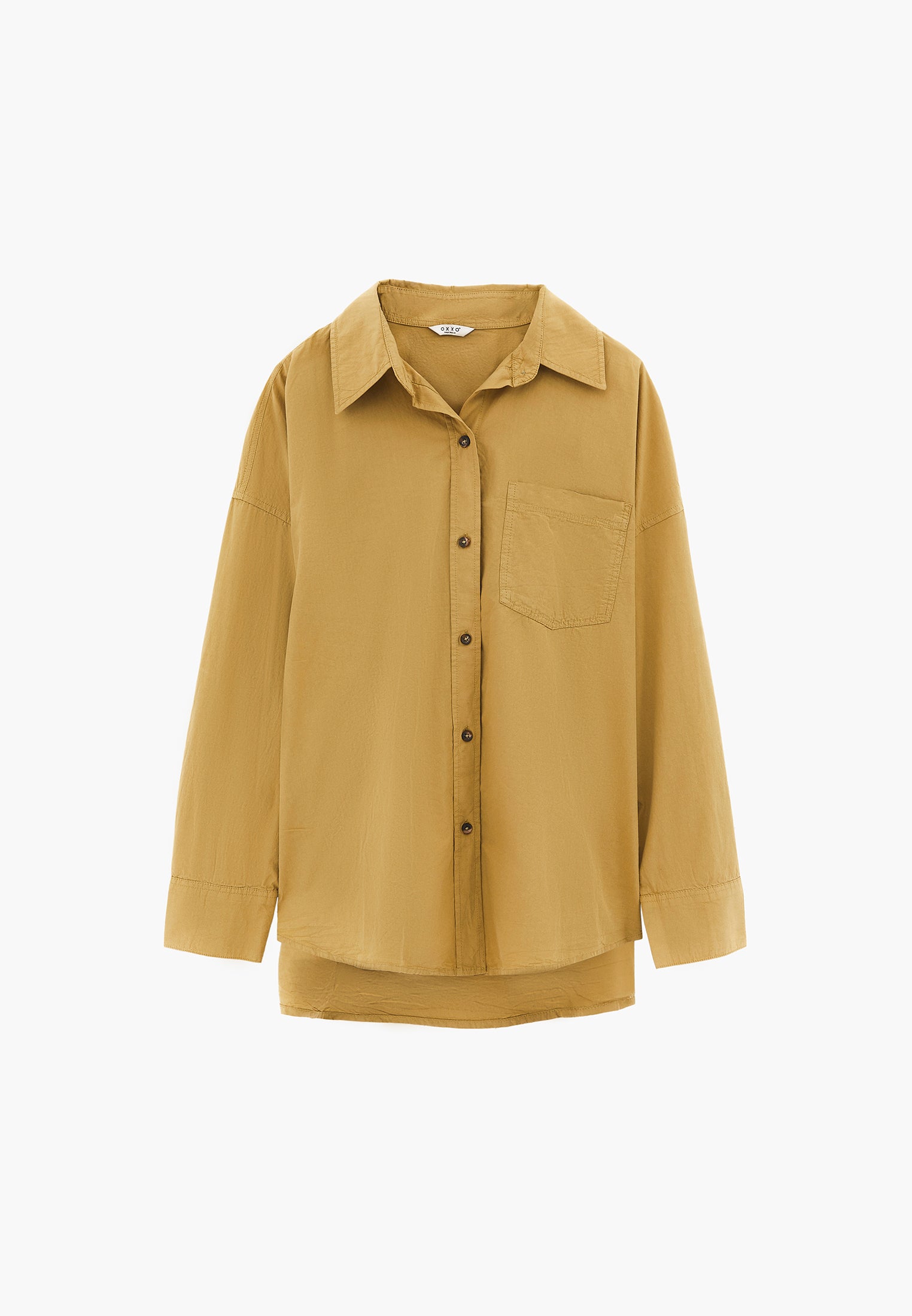 Oversized Long-Sleeve Shirt with Pocket Detail - GRAY GREEN
