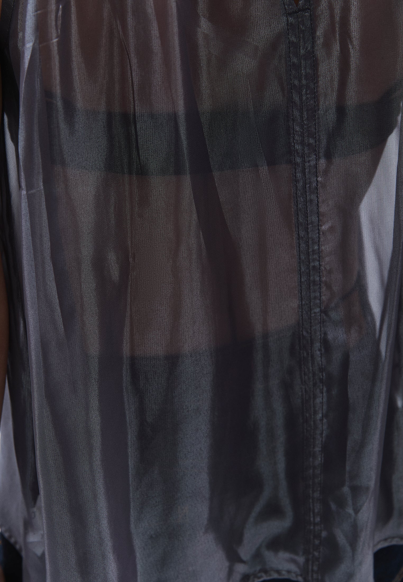 Shiny Halter Neck Blouse - GRAY PINSTRIPE