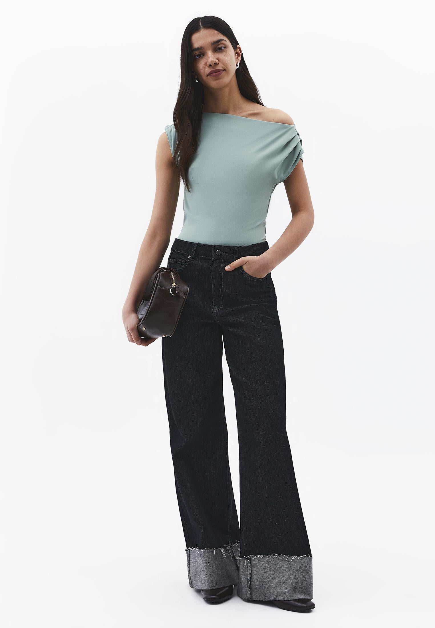 Boat Neck Short Sleeve Blouse - GREEN MILIEU